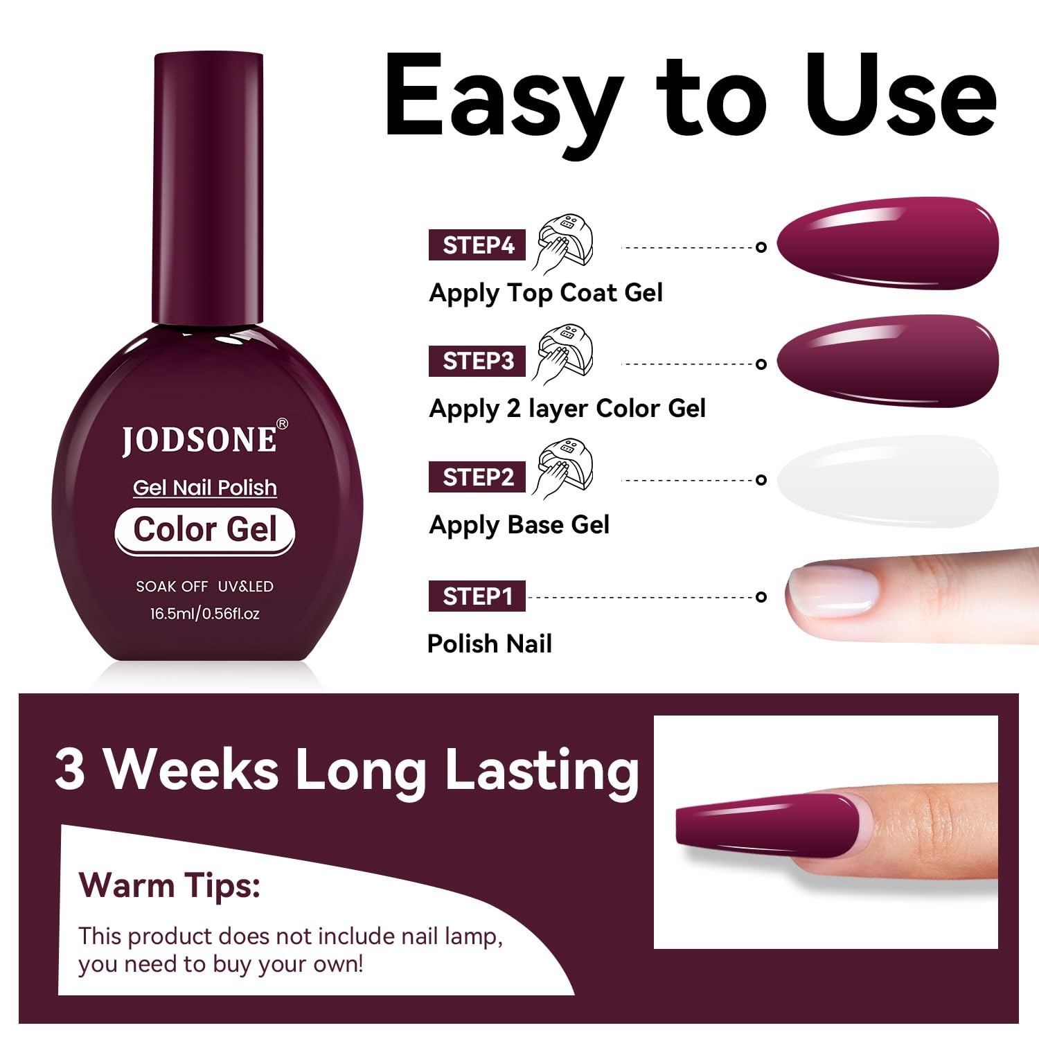 JODSONE 12 PCS 16.5 ml Gel Nail Polish Same Color Same Bottle with Base Coat and Top Coat, 10 Colors for At-Home Salon Nail Art, Holiday Gifts(16.5ml-22) - view 7