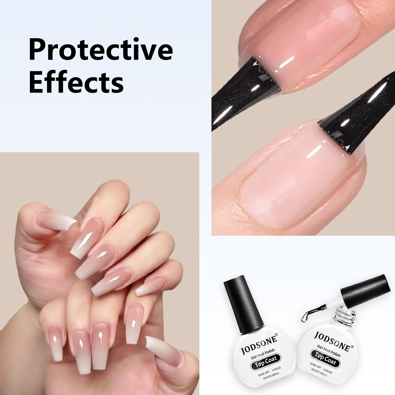 JODSONE 4 Bottle 10ML Nail Primer Base Coat Top Coat and Builder Gel Glossy Durable Long Lasting Gift for Girls at Home Salon Design(2pcs Top coat) - view 2