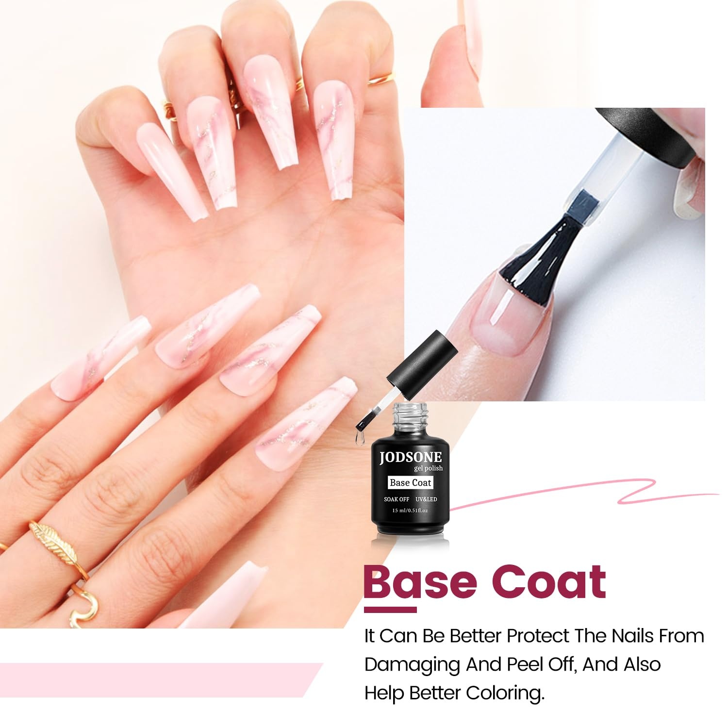 JODSONE 15ML Nail Primer Base Coat Top Coat Glossy Quick Drying Durable DIY Nail Art Design Long Lasting Gift(15ML-B)