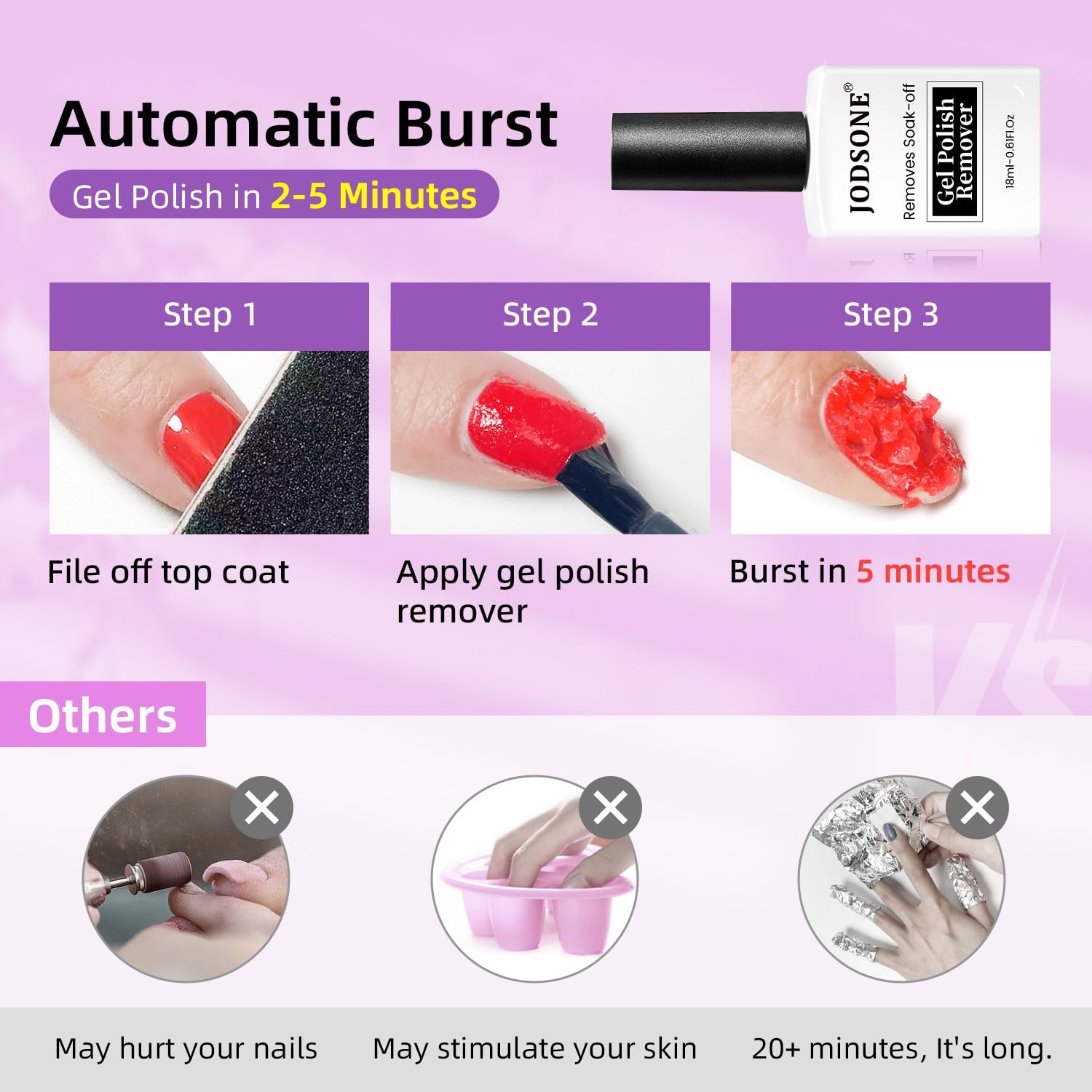 JODSONE 3Pcs 10ml Top and Base Coat Gel Nail Remover Set Gel Nail Remover for Quick and Easy at Home Removal U V Light Curing Required(R0007) - view 4