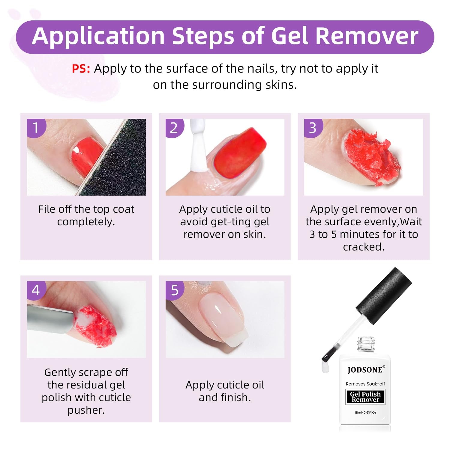JODSONE 3Pcs 10ml Top and Base Coat Gel Nail Remover Set Gel Nail Remover for Quick and Easy at Home Removal U V Light Curing Required(R0007) - view 6
