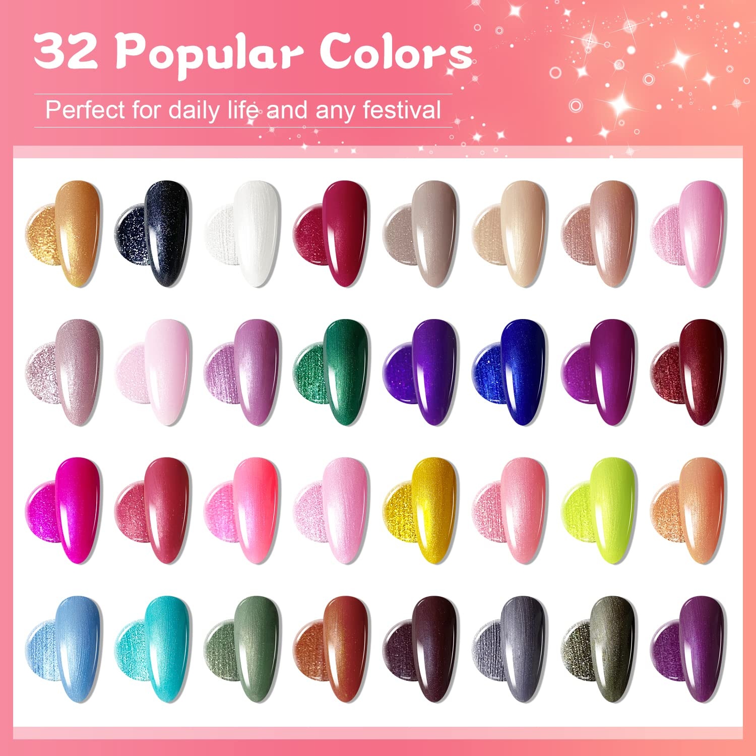 JODSONE 23 PCS Gel Nail Polish Set with Base Glossy and Matte Top Coat Multicolored Gel Nail Long Lasting Suitable for All Seasons(32KIT 1G 10-A) - view 2