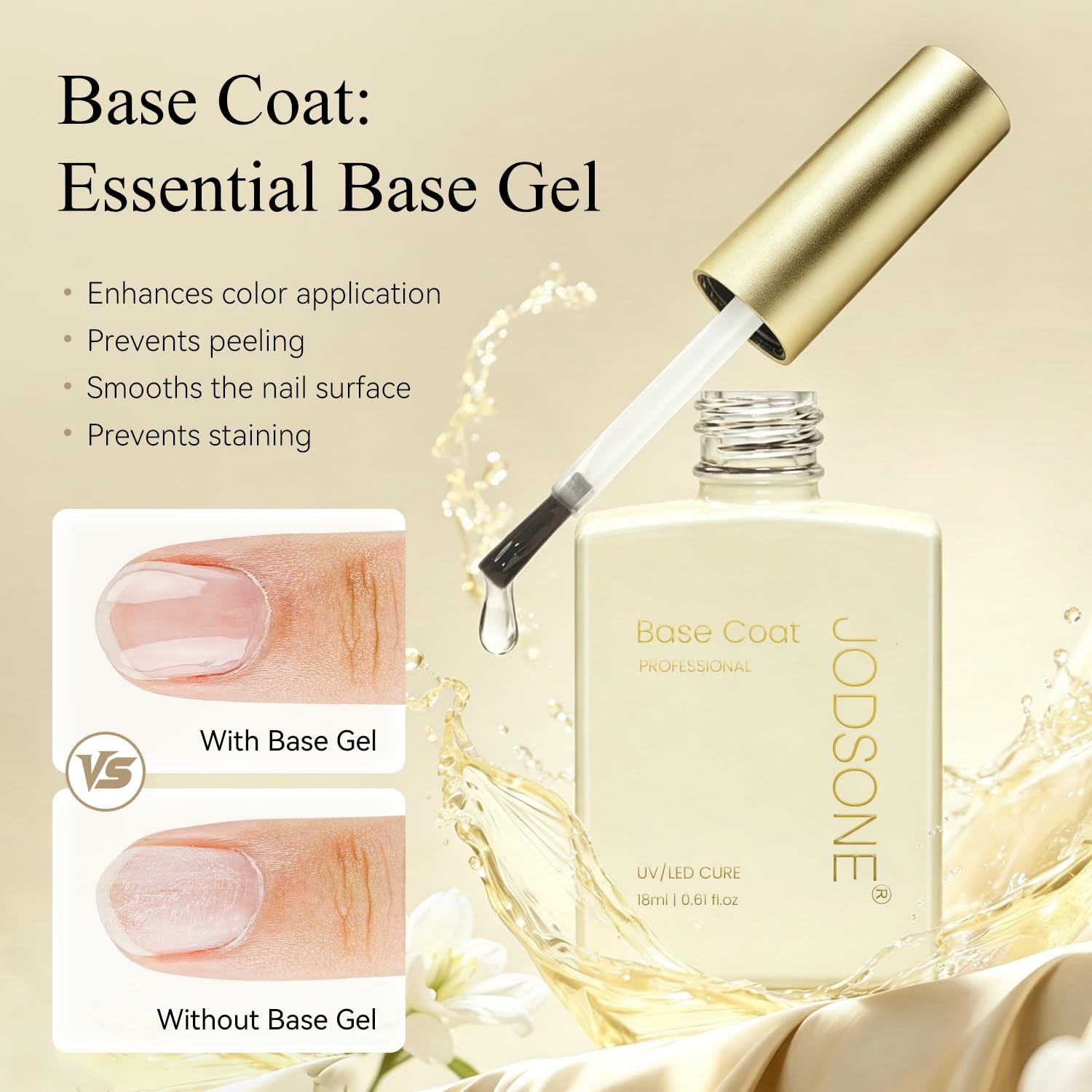 JODSONE No Wipe Base and Top Coat Gel Set, 2Pcs 18ML Soak Off UV LED Clear Gel, Long Lasting Gloss Finish for DIY & Salon Manicure - view 2