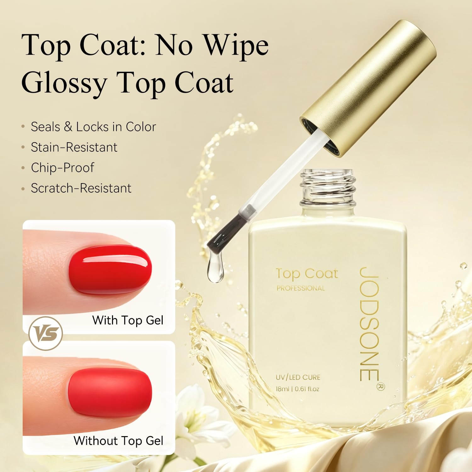 JODSONE No Wipe Base and Top Coat Gel Set, 2Pcs 18ML Soak Off UV LED Clear Gel, Long Lasting Gloss Finish for DIY & Salon Manicure - view 3