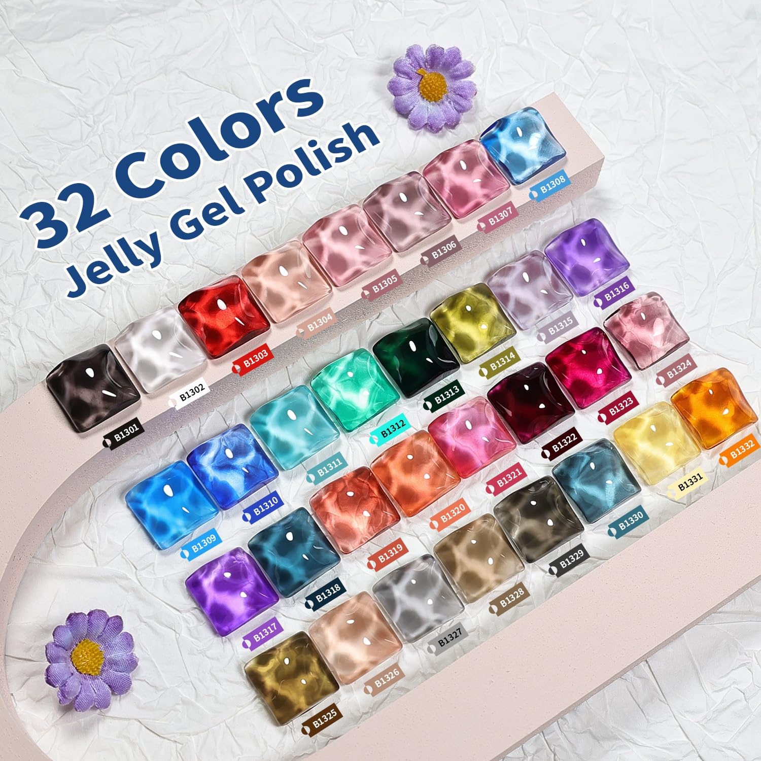 JODSONE 23 PCS Gel Nail Polish Set with Base Glossy and Matte Top Coat Multicolored Gel Nail Long Lasting Suitable for All Seasons(32KIT-M5M-Jelly)
