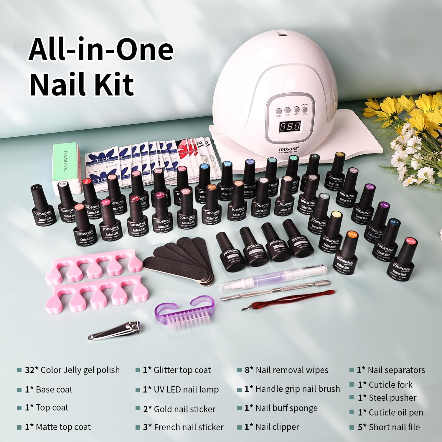 JODSONE 23 PCS Gel Nail Polish Set with Base Glossy and Matte Top Coat Multicolored Gel Nail Long Lasting Suitable for All Seasons(32KIT-M5M-Jelly) - view 6