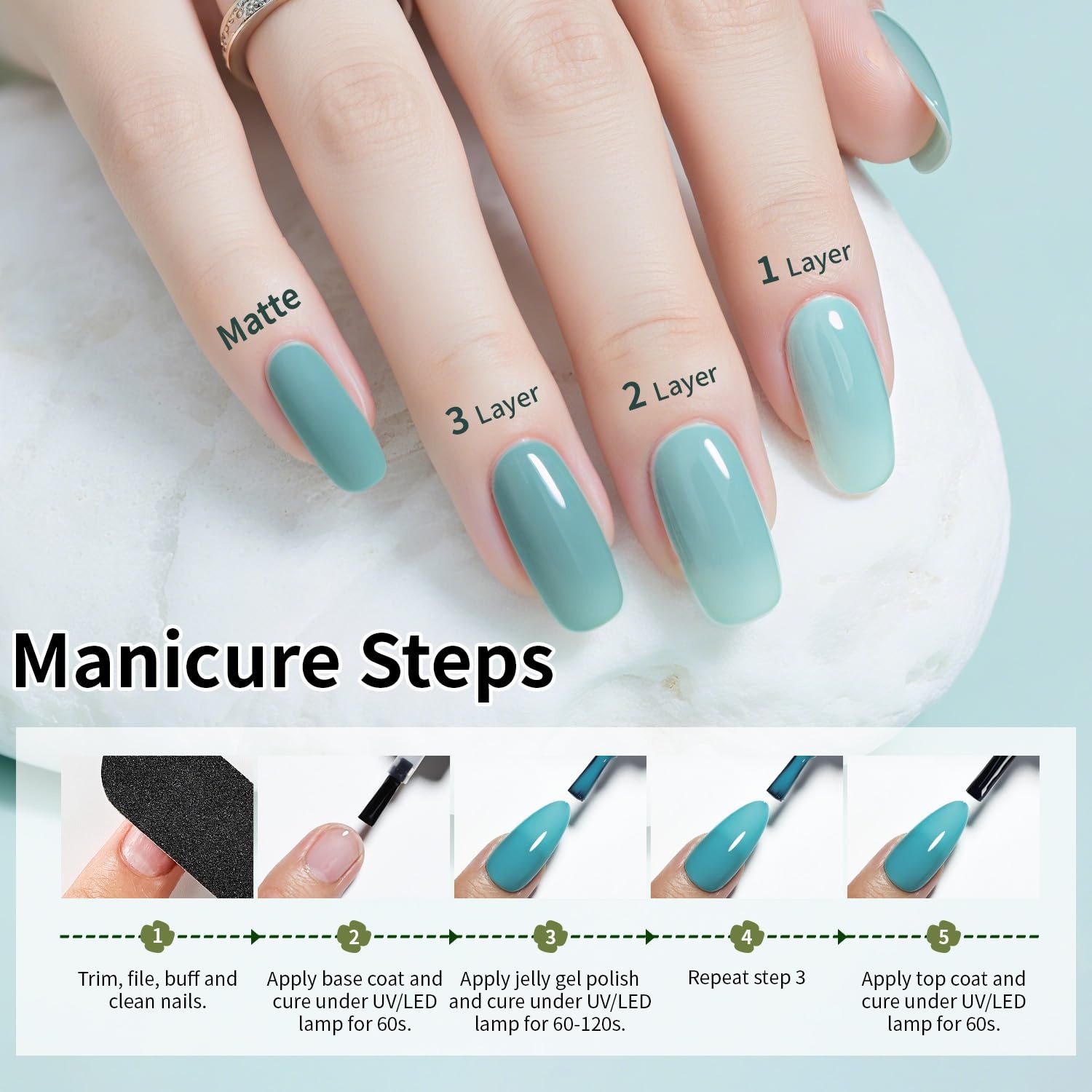 JODSONE 23 PCS Gel Nail Polish Set with Base Glossy and Matte Top Coat Multicolored Gel Nail Long Lasting Suitable for All Seasons(32KIT-M5M-Jelly) - view 7