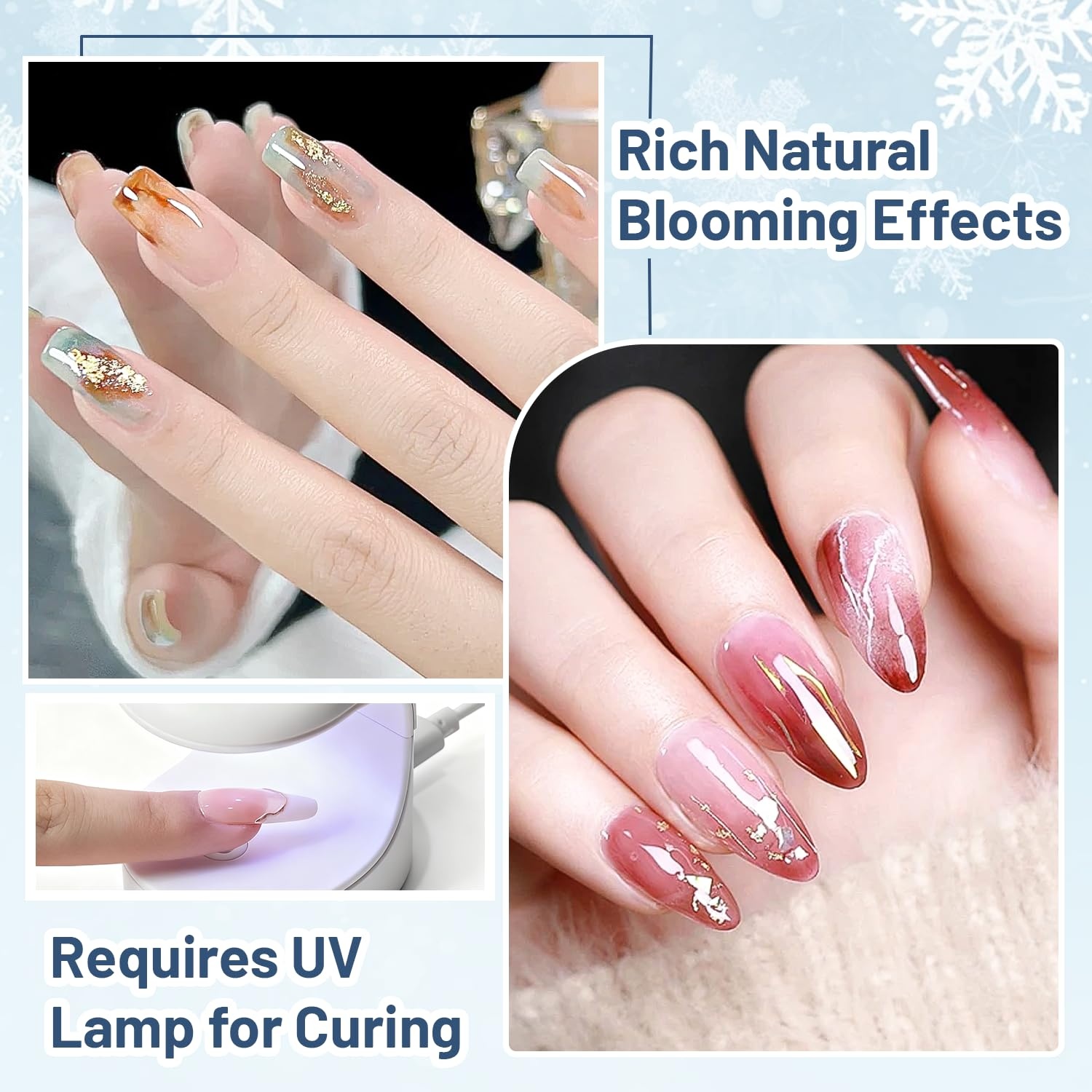 JODSONE 3Pcs 16.5ml Top Coat And Base Coat Set with Blooming Gel No Wipe Top Coat Base Blooming Gel for Spreading Effect Print Nail Painting Need U V Lamp Cured(10pcs 10g blooming gel refill) - view 6