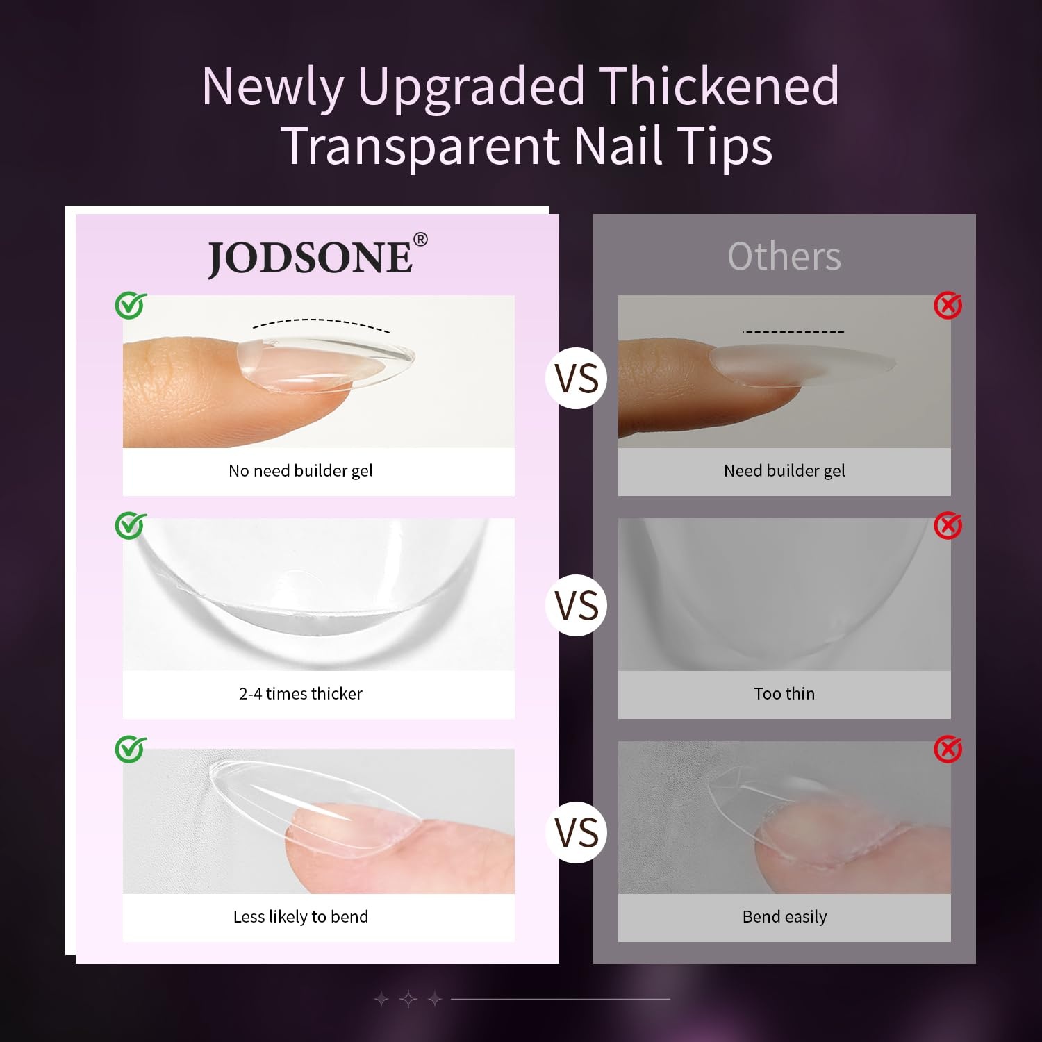 JODSONE 15ml Nail Glue Gel 4 in 1 for Nail Tips Long Lasting Extension Glue for Clear Nail Tips and Clear Press on Nails, Nail Repair Treatment, Salon Art DIY at Home Need U V Light Cured(Oval Round Nail Tips)