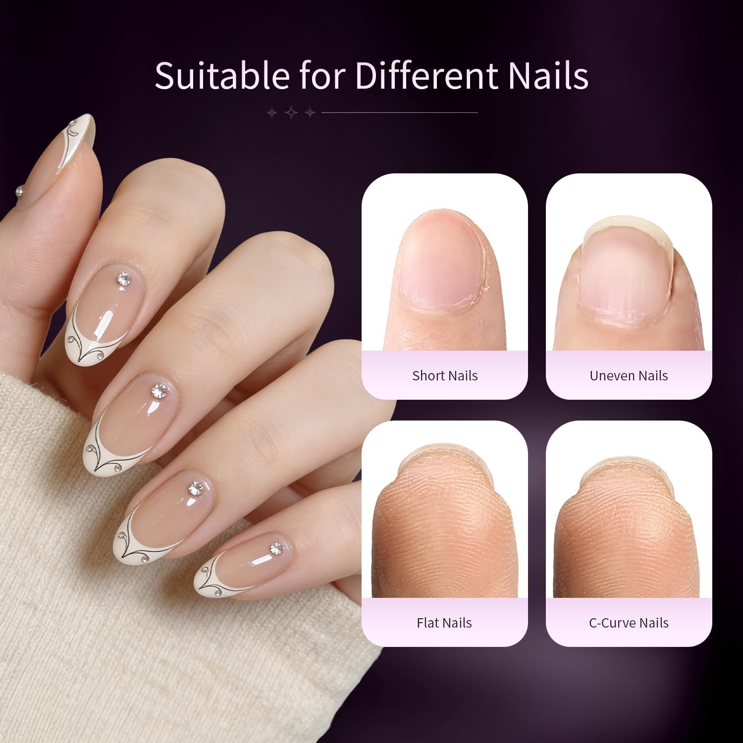 JODSONE 15ml Nail Glue Gel 4 in 1 for Nail Tips Long Lasting Extension Glue for Clear Nail Tips and Clear Press on Nails, Nail Repair Treatment, Salon Art DIY at Home Need U V Light Cured(Oval Round Nail Tips) - view 3