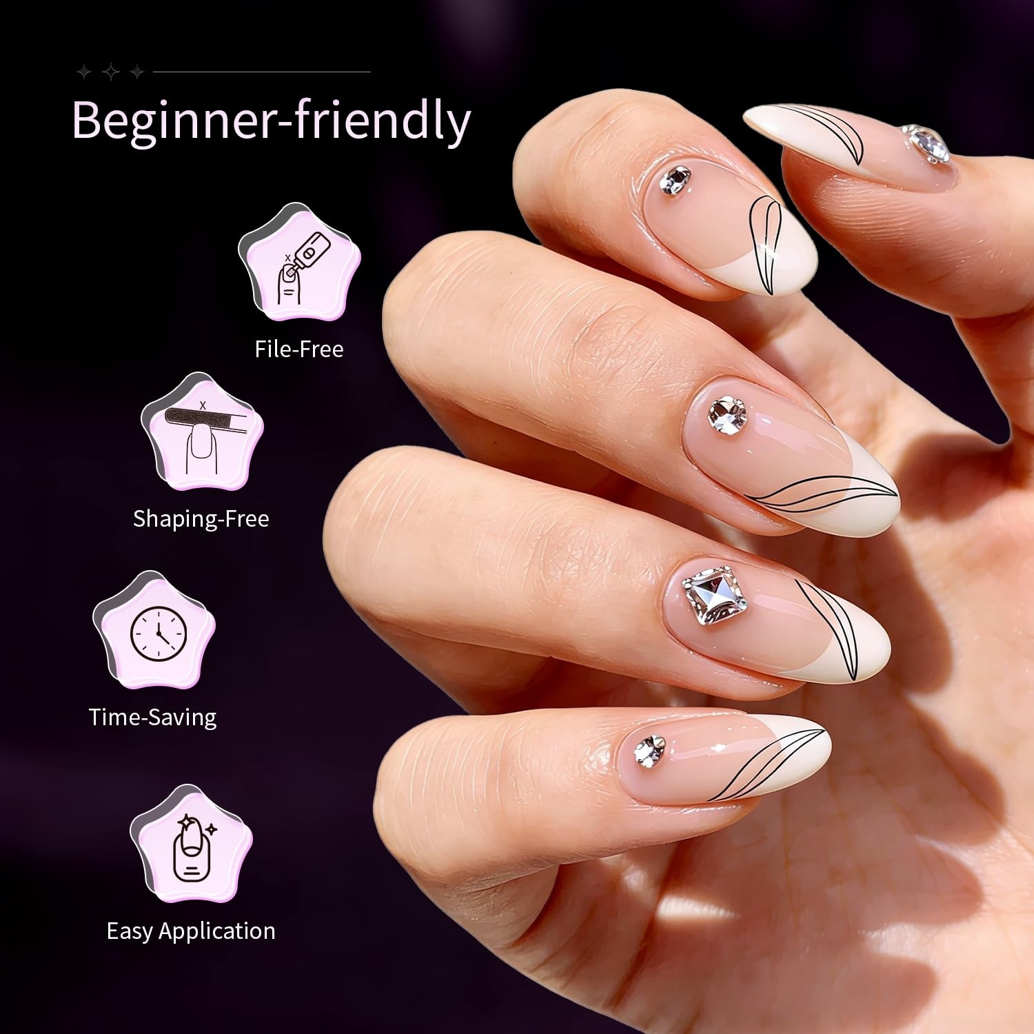 JODSONE 15ml Nail Glue Gel 4 in 1 for Nail Tips Long Lasting Extension Glue for Clear Nail Tips and Clear Press on Nails, Nail Repair Treatment, Salon Art DIY at Home Need U V Light Cured(Oval Round Nail Tips) - view 4