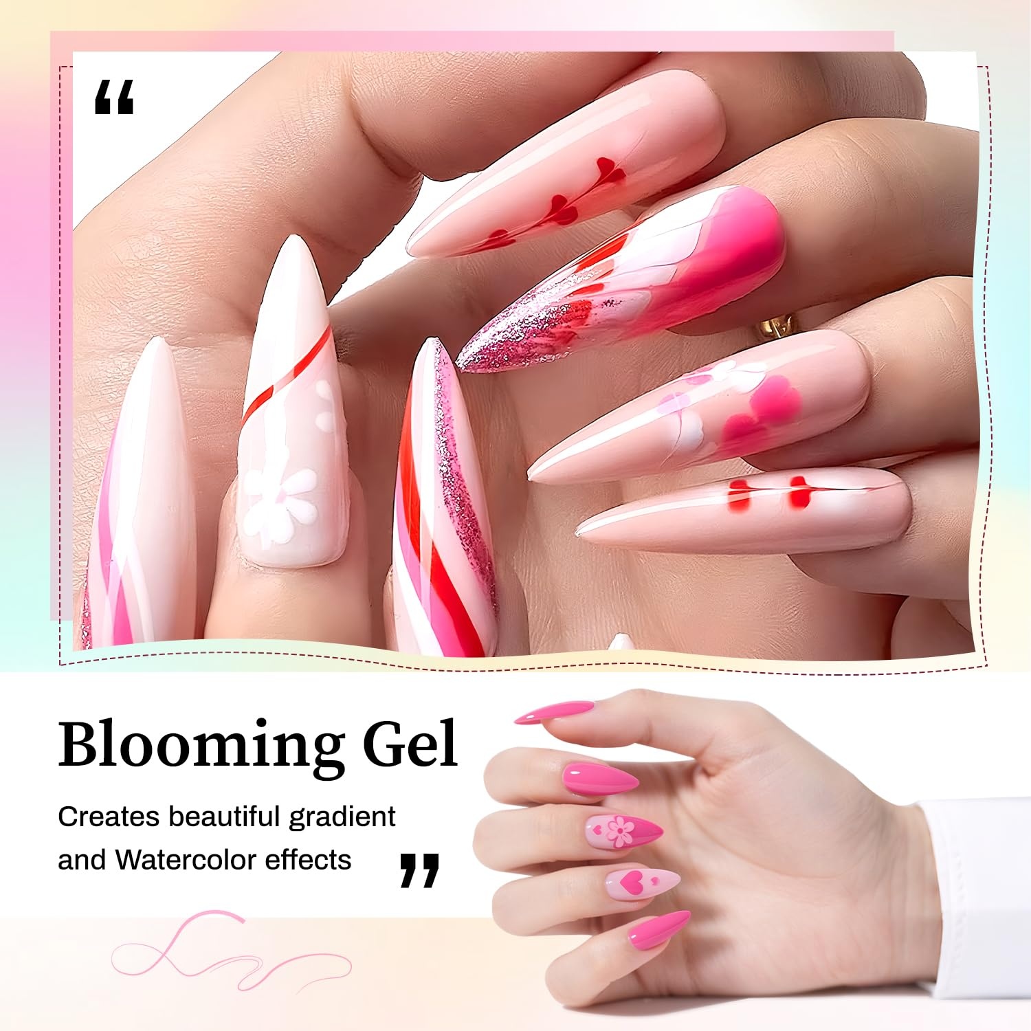 JODSONE 3pcs 10ml Base Top Coat Blooming Gel Set No Wipe for Gradient and Watercolor Nail Art Blooming Gel Creates Spreading Effects Requires U V Lamp Curing(B004) - view 4