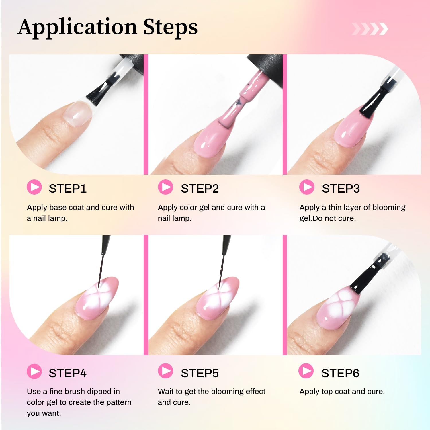 JODSONE 3pcs 10ml Base Top Coat Blooming Gel Set No Wipe for Gradient and Watercolor Nail Art Blooming Gel Creates Spreading Effects Requires U V Lamp Curing(B004) - view 7