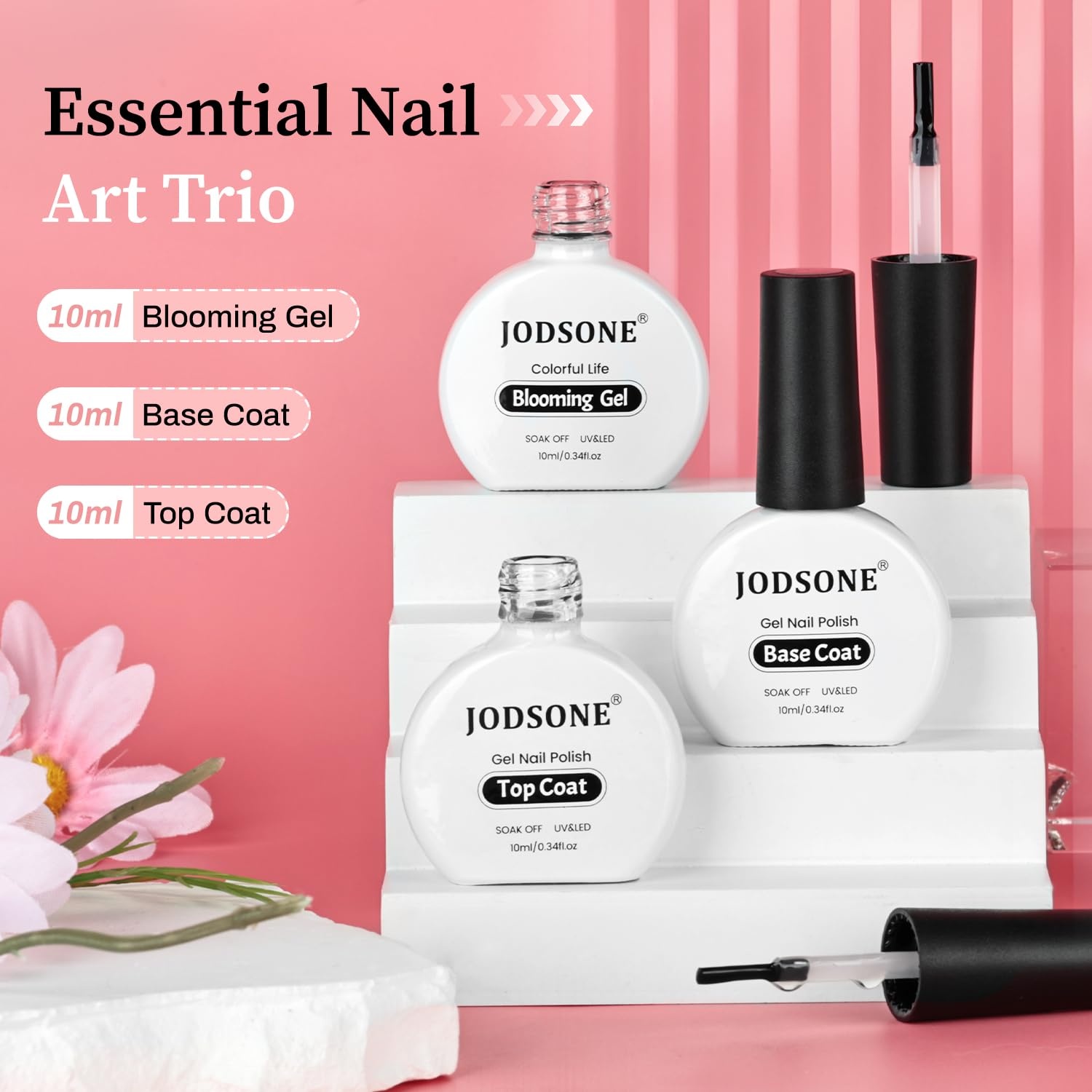 JODSONE 3pcs 10ml Base Top Coat Blooming Gel Set No Wipe for Gradient and Watercolor Nail Art Blooming Gel Creates Spreading Effects Requires U V Lamp Curing(B004) - view 8