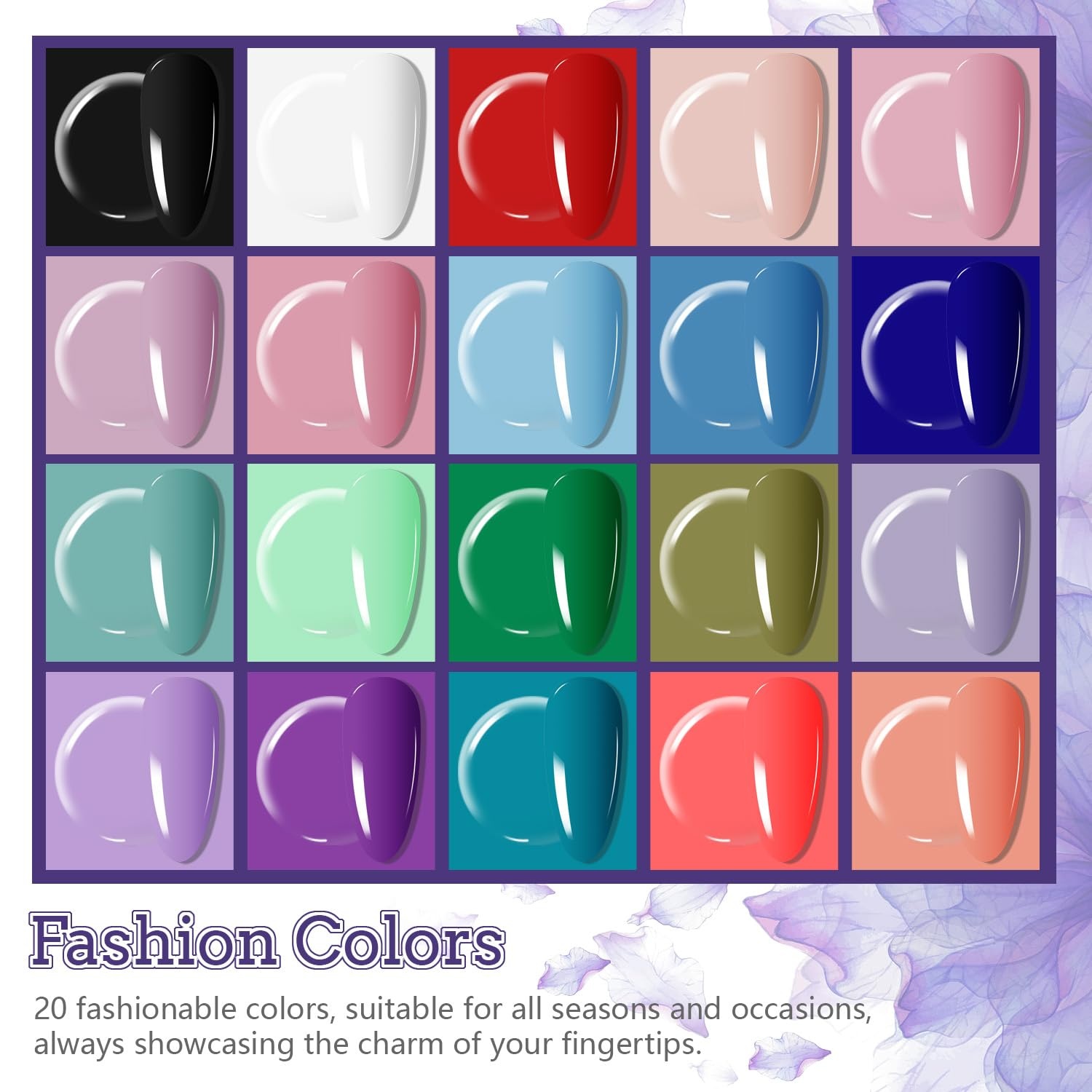 JODSONE 23 PCS Gel Nail Polish Set with Base Glossy and Matte Top Coat Multicolored Gel Nail Long Lasting Suitable for All Seasons(20KIT-SUN1G-01A) - view 2