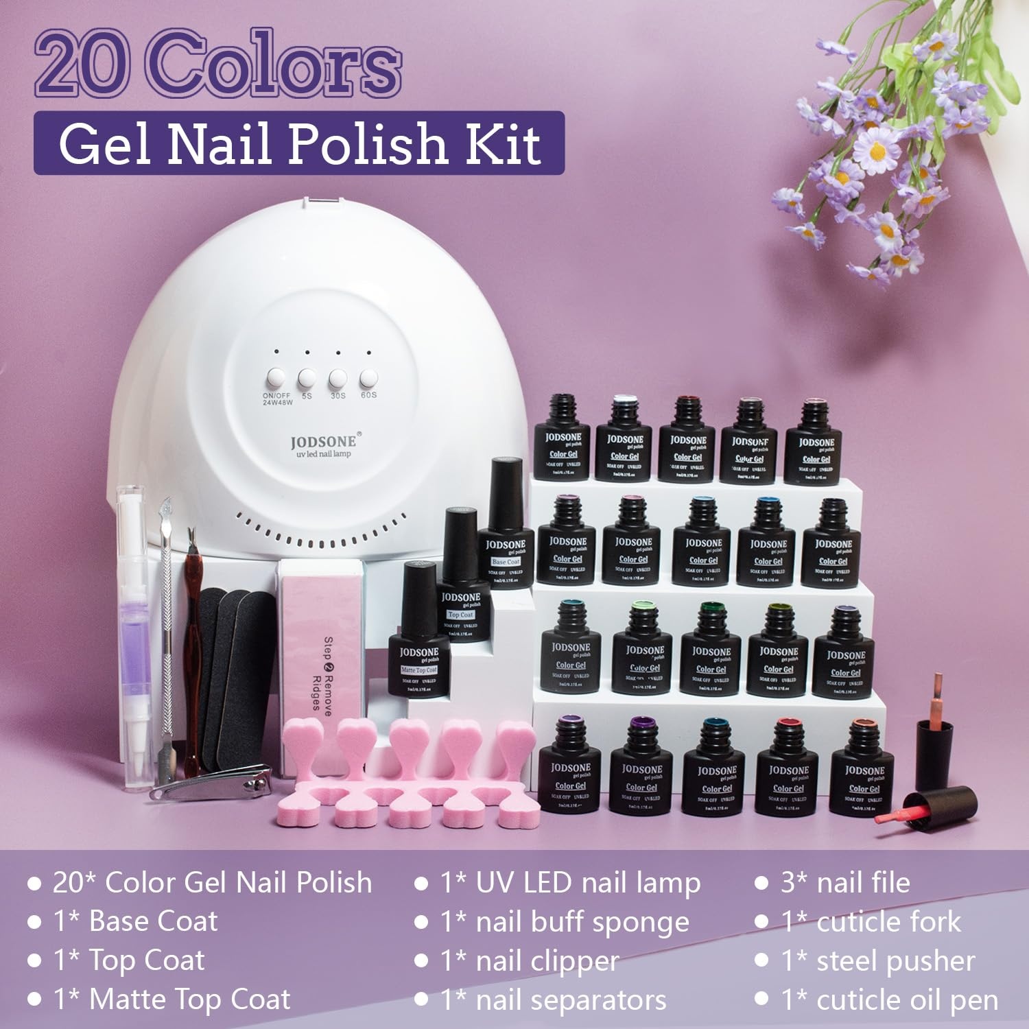 JODSONE 23 PCS Gel Nail Polish Set with Base Glossy and Matte Top Coat Multicolored Gel Nail Long Lasting Suitable for All Seasons(20KIT-SUN1G-01A) - view 3