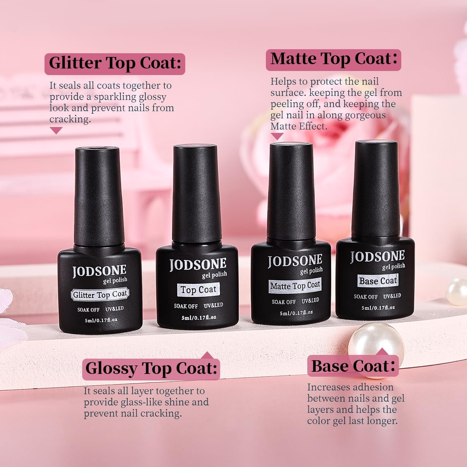 JODSONE 12 PCS 16.5 ml Gel Nail Polish Same Color Same Bottle with Base Coat and Top Coat, 10 Colors for At-Home Salon Nail Art, Holiday Gifts(32COLOR-1) - view 6