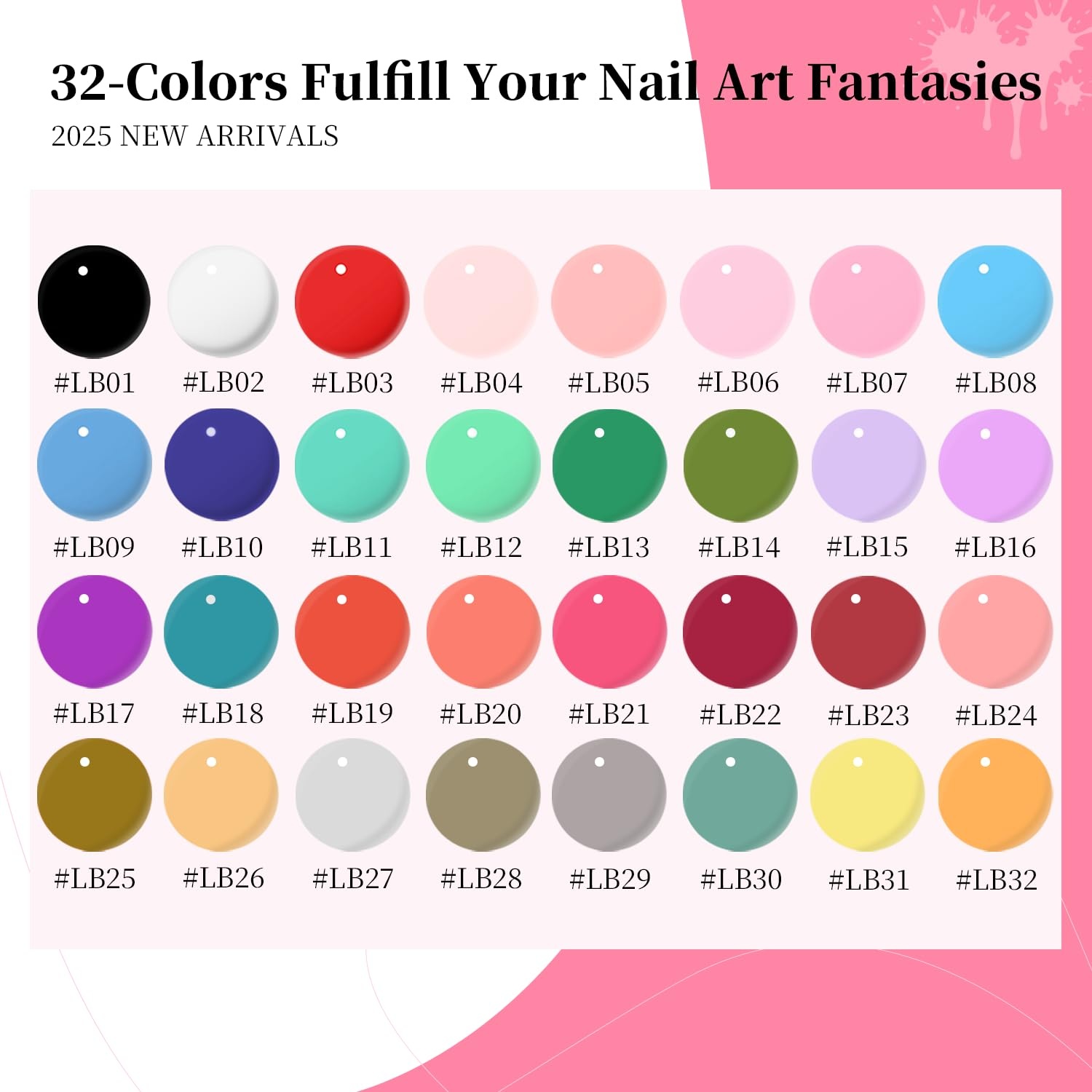 JODSONE 5ml Nail Art Gel Liner Set 10 Colors Gel Nail Polish Need U V Lamp Cured with Thin Brush Gift for Girls at Home Salon Design,Pink Red Blue Purple(LB01-LB32)