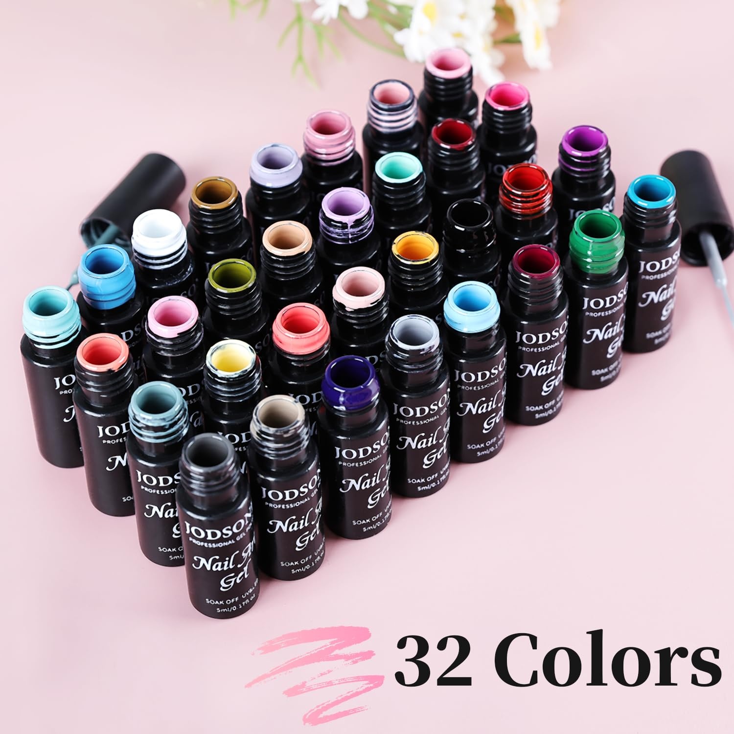 JODSONE 5ml Nail Art Gel Liner Set 10 Colors Gel Nail Polish Need U V Lamp Cured with Thin Brush Gift for Girls at Home Salon Design,Pink Red Blue Purple(LB01-LB32) - view 2