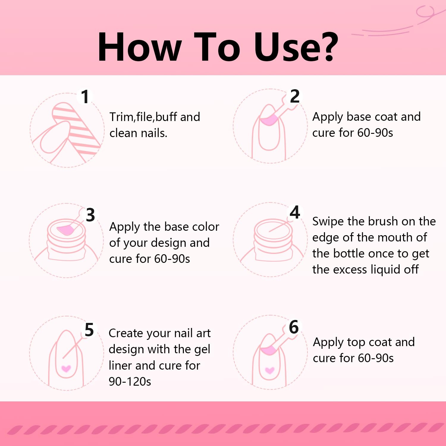 JODSONE 5ml Nail Art Gel Liner Set 10 Colors Gel Nail Polish Need U V Lamp Cured with Thin Brush Gift for Girls at Home Salon Design,Pink Red Blue Purple(LB01-LB32) - view 6