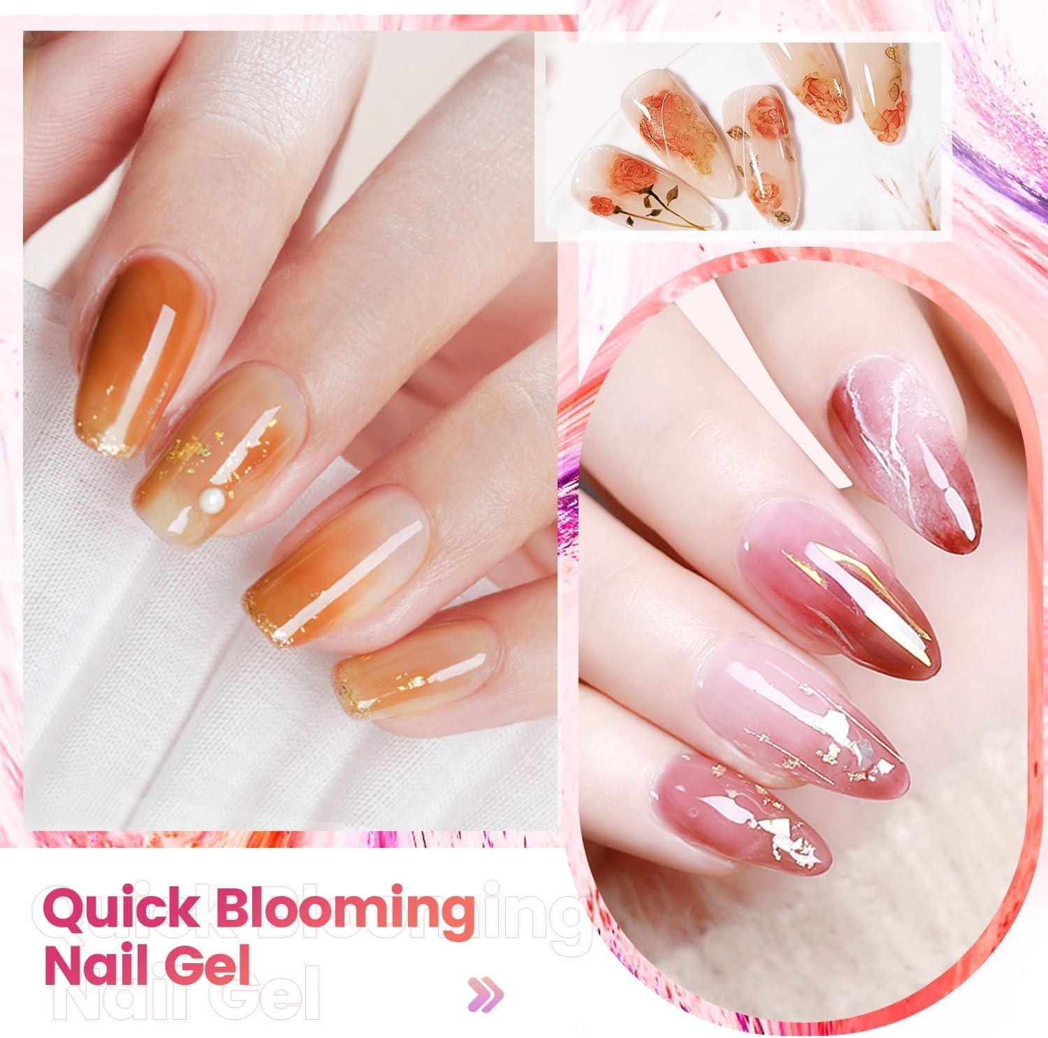 JODSONE 3pcs 10ml Base Top Coat Blooming Gel Set No Wipe for Gradient and Watercolor Nail Art Blooming Gel Creates Spreading Effects Requires U V Lamp Curing(B003)