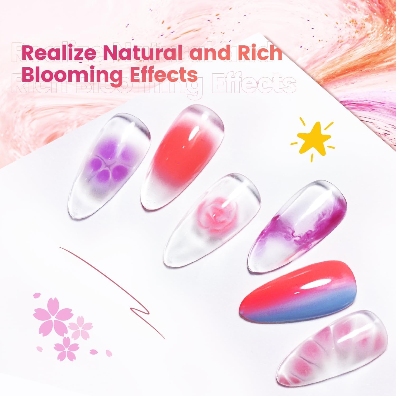 JODSONE 3pcs 10ml Base Top Coat Blooming Gel Set No Wipe for Gradient and Watercolor Nail Art Blooming Gel Creates Spreading Effects Requires U V Lamp Curing(B003) - view 2