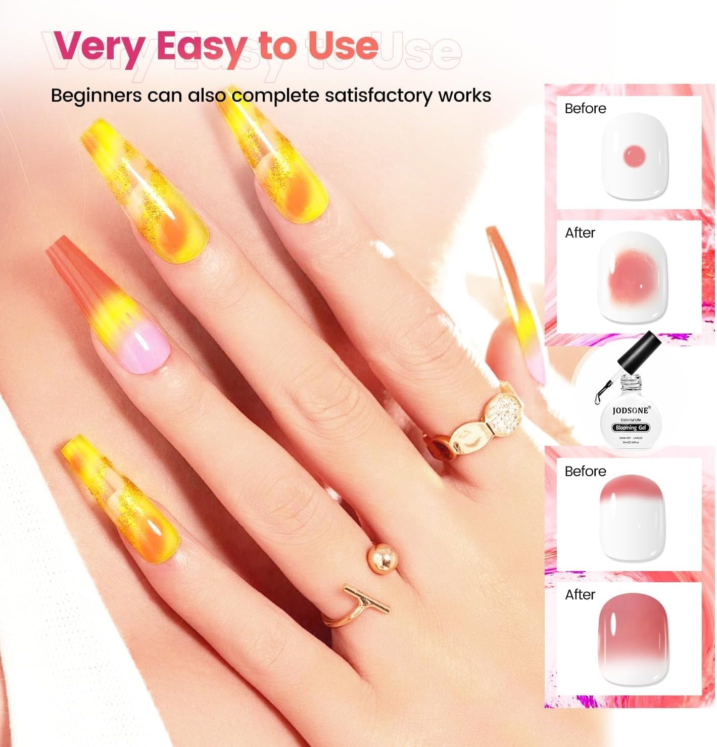 JODSONE 3pcs 10ml Base Top Coat Blooming Gel Set No Wipe for Gradient and Watercolor Nail Art Blooming Gel Creates Spreading Effects Requires U V Lamp Curing(B003) - view 4