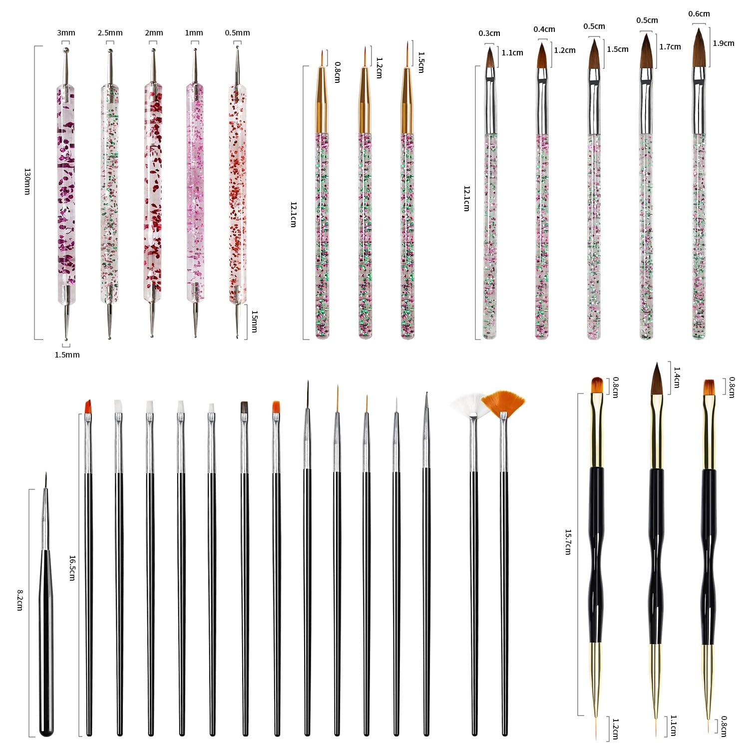 JODSONE 32Pcs Nail Art Brushes kit,Nail Art Tool Set,Dotting Tools,French Manicure,Dust Brush,Striping Brushes for Long Lines,Drawing Pen Painting Pen for Gel Polish Design Supply(32PCS) - view 6