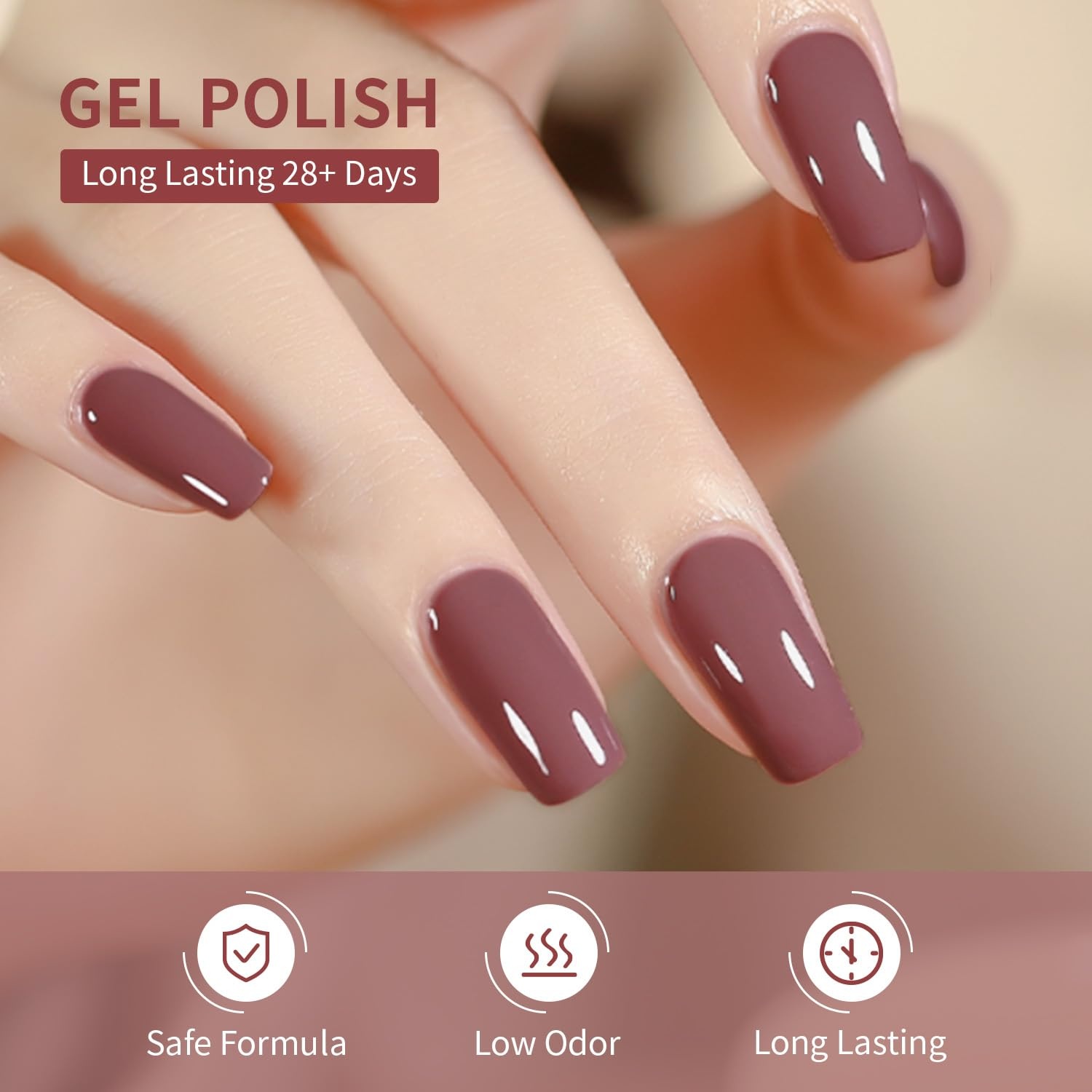JODSONE 10ml Nude Pink Gel Nail Polish Set 6Colors Fast Drying & Long Lasting Neutral Brown Red Purple Nail Polish and Top Coat Base Coat - view 4