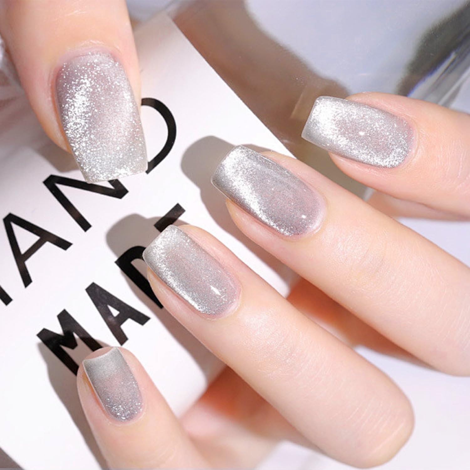JODSONE 16.5ml Cat Eye Gel Nail Polish Pink Purple Glitter Magnetic Reflective Translucent at Home Salon Design Need U V Curing(Glitter Silver 10ml (CAT01)) - view 3