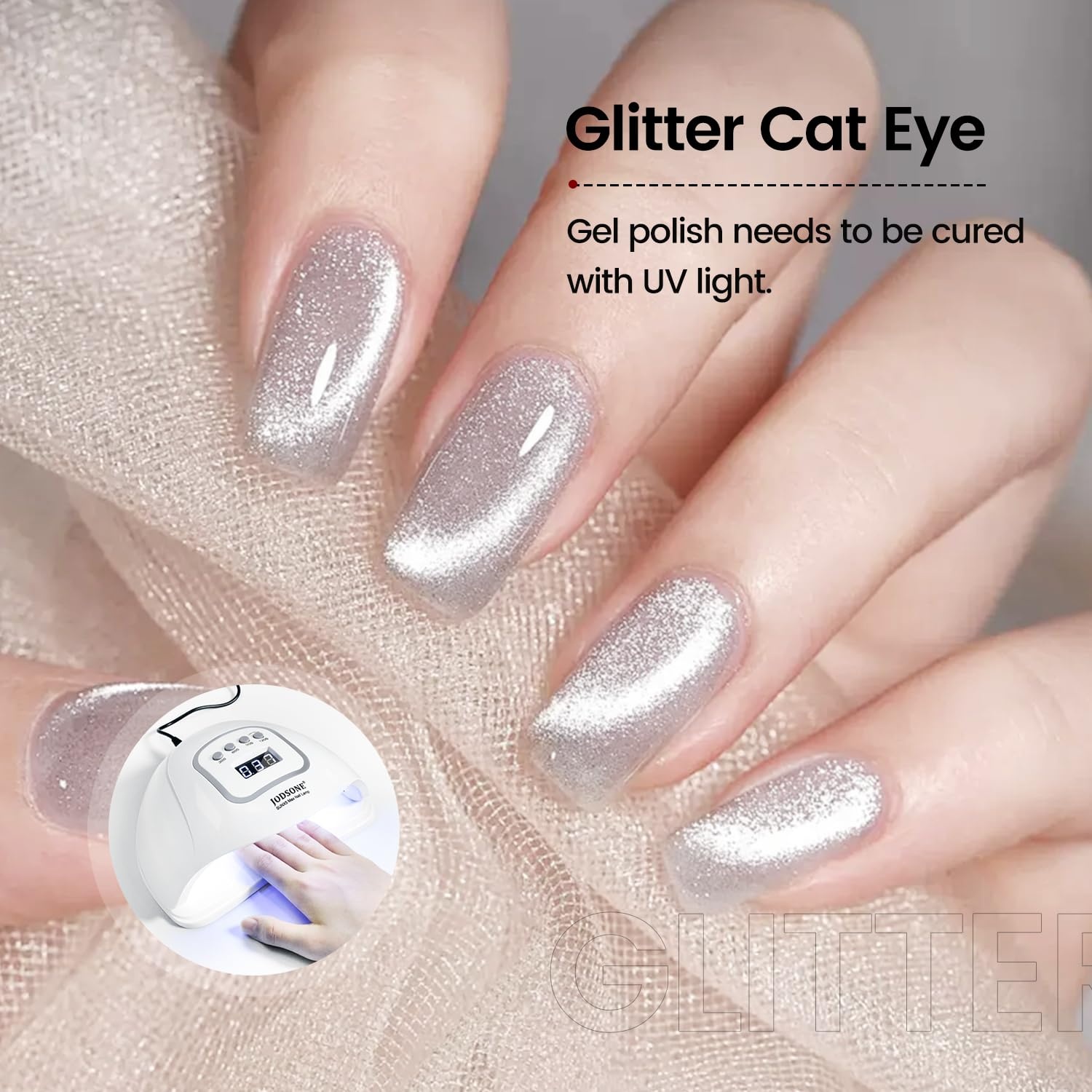 JODSONE 16.5ml Cat Eye Gel Nail Polish Pink Purple Glitter Magnetic Reflective Translucent at Home Salon Design Need U V Curing(Glitter Silver 10ml (CAT01)) - view 6