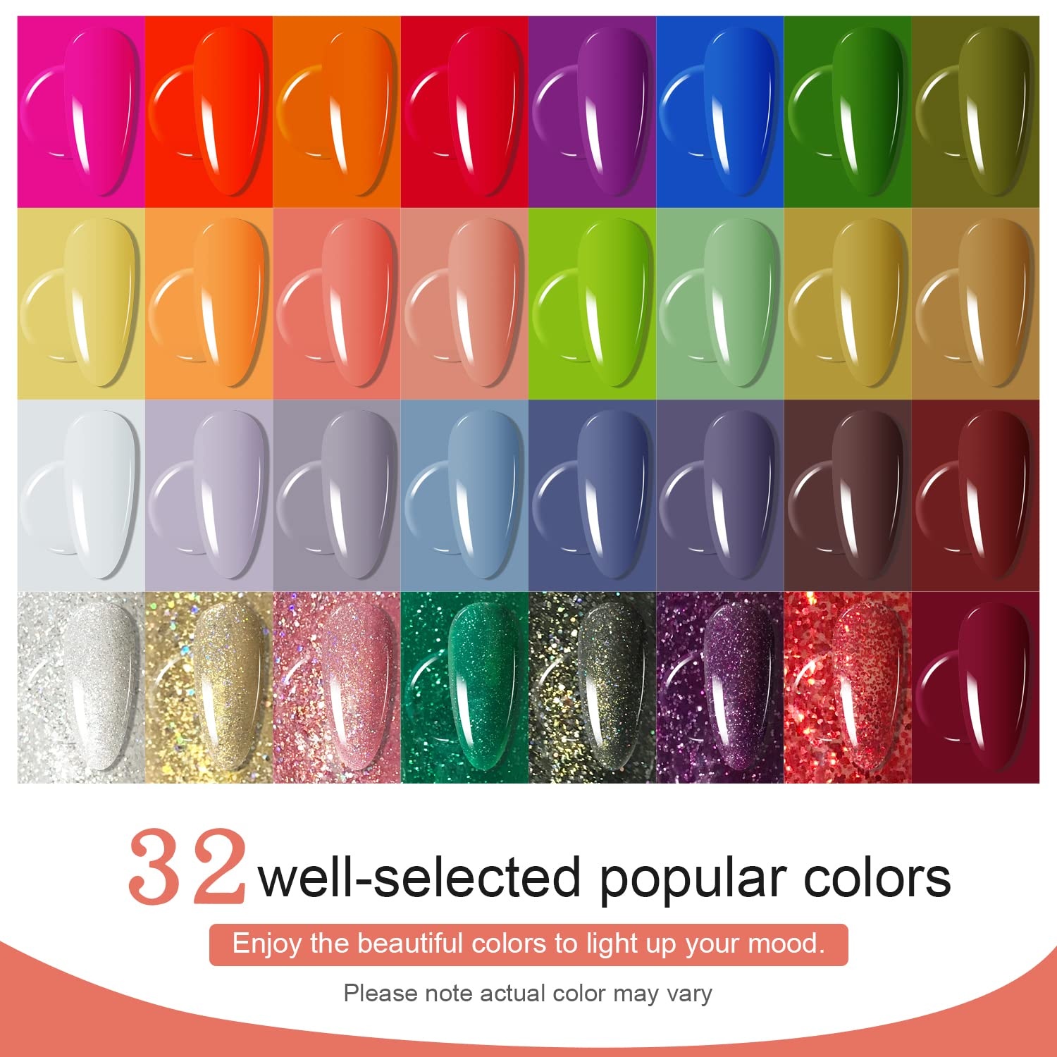 JODSONE 23 PCS Gel Nail Polish Set with Base Glossy and Matte Top Coat Multicolored Gel Nail Long Lasting Suitable for All Seasons(rainbow candy a01)