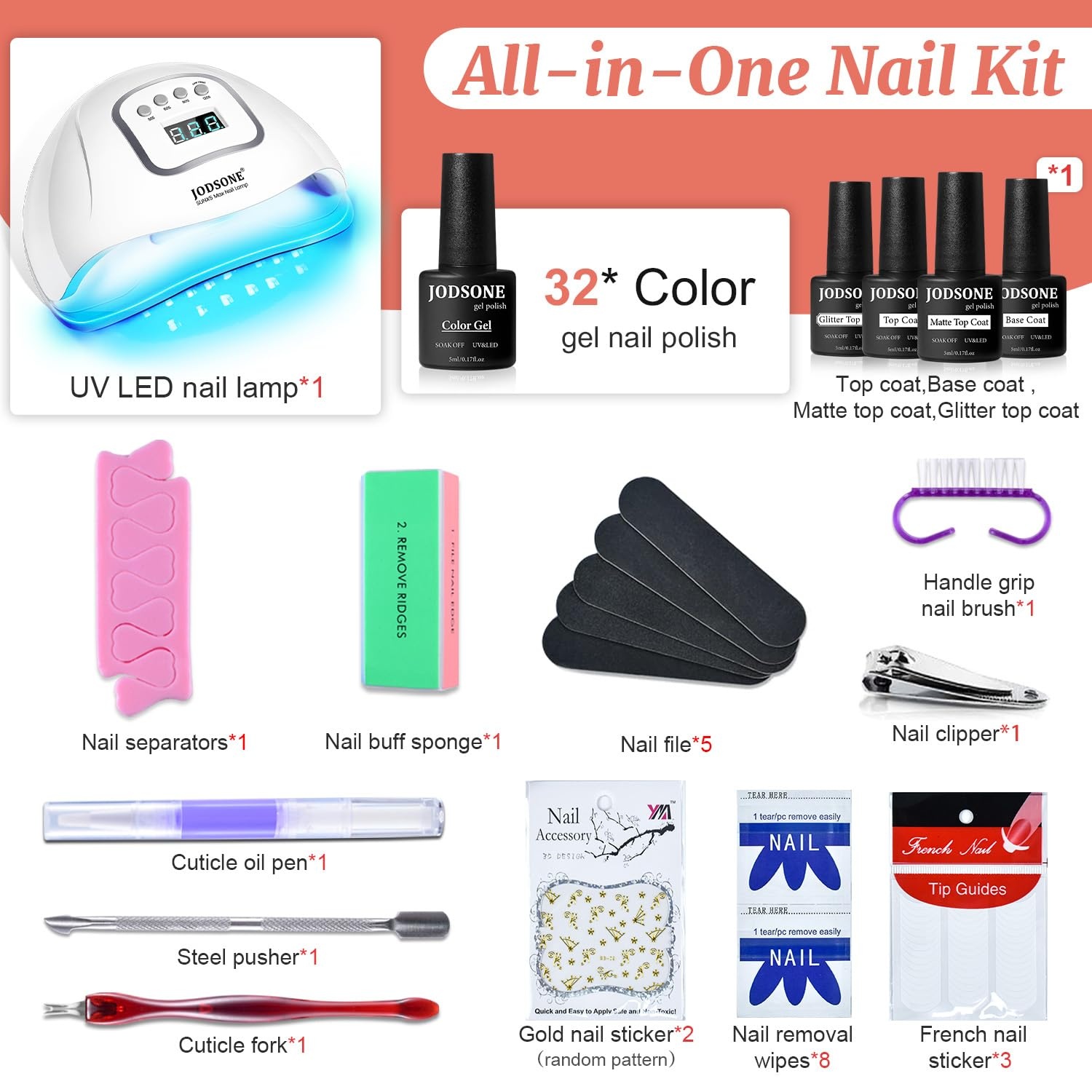 JODSONE 23 PCS Gel Nail Polish Set with Base Glossy and Matte Top Coat Multicolored Gel Nail Long Lasting Suitable for All Seasons(rainbow candy a01) - view 6
