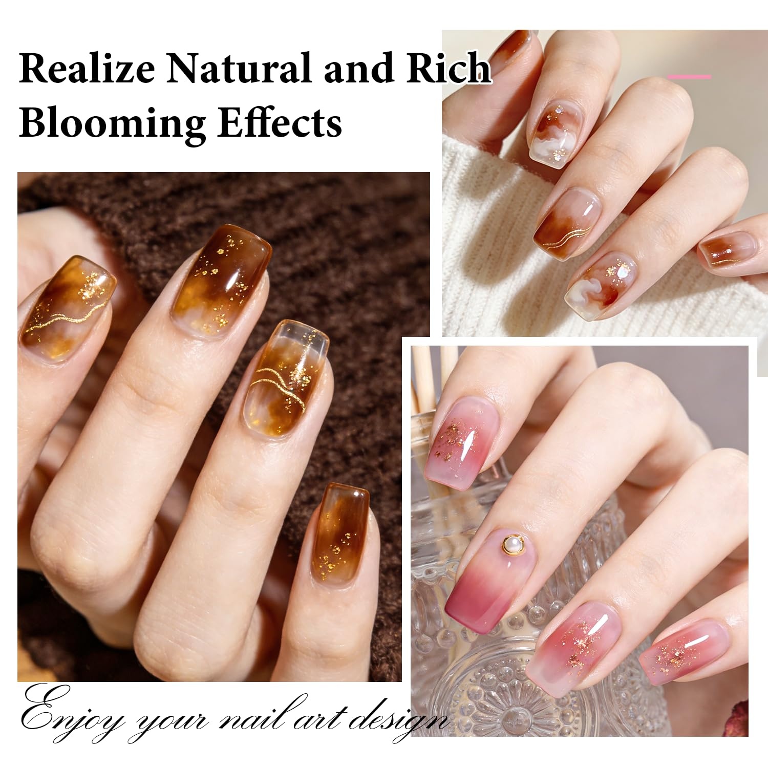JODSONE 3Pcs 16.5ml Top Coat And Base Coat Set with Blooming Gel No Wipe Top Coat Base Blooming Gel for Spreading Effect Print Nail Painting Need U V Lamp Cured(100ML Blooming Gel Refill) - view 4