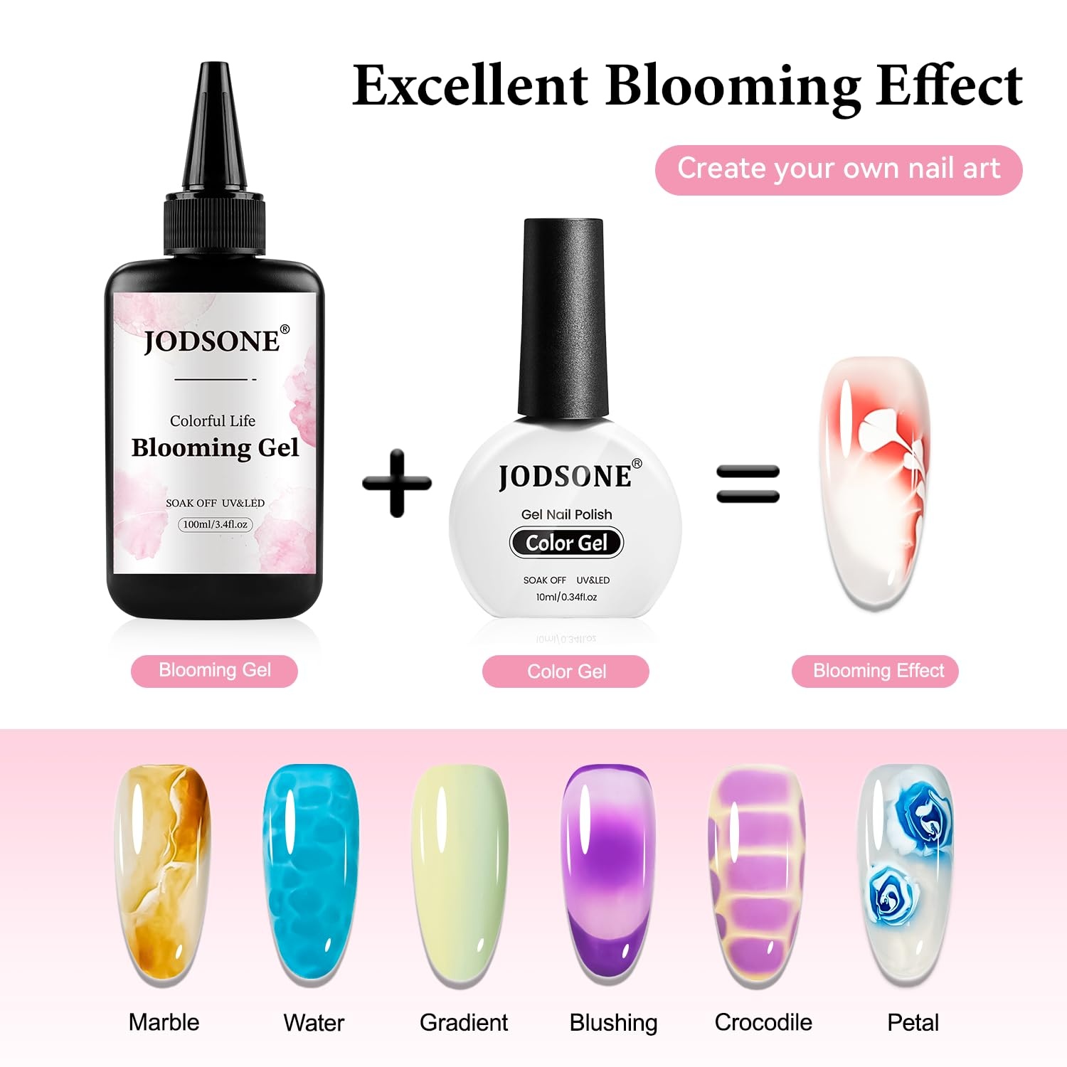 JODSONE 3Pcs 16.5ml Top Coat And Base Coat Set with Blooming Gel No Wipe Top Coat Base Blooming Gel for Spreading Effect Print Nail Painting Need U V Lamp Cured(100ML Blooming Gel Refill) - view 5
