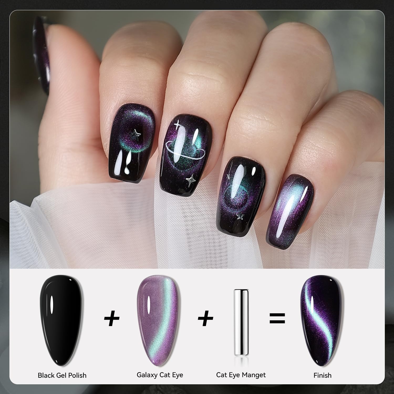 JODSONE 16.5 mL 9D Chameleon Cat Eye Gel Polish with Magnet, Blue Purple | UV/LED Cure, Black Gel Polish Recommended for Stronger Contrast, Multiple Customizable Cat-Eye Effects, Soak-Off Formula(CAT07)