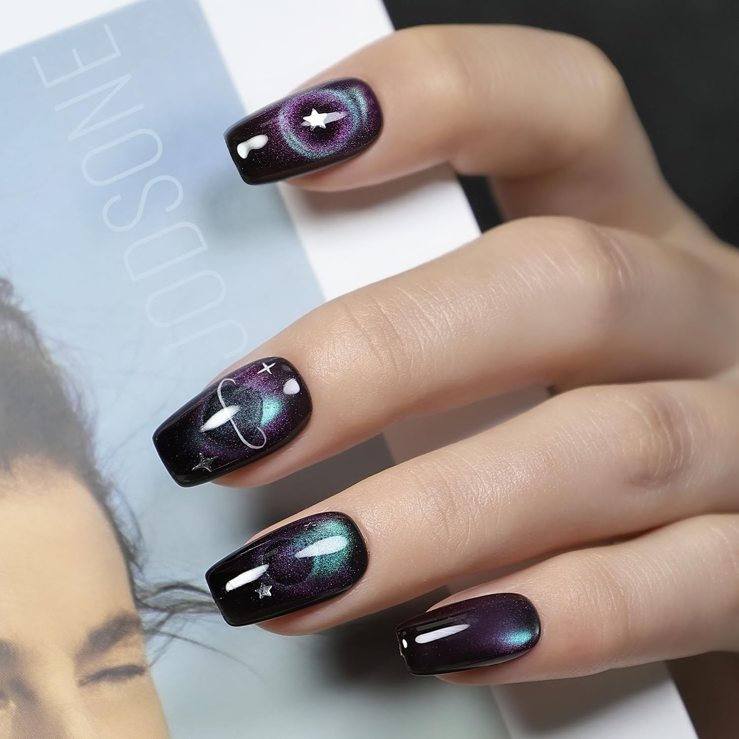 JODSONE 16.5 mL 9D Chameleon Cat Eye Gel Polish with Magnet, Blue Purple | UV/LED Cure, Black Gel Polish Recommended for Stronger Contrast, Multiple Customizable Cat-Eye Effects, Soak-Off Formula(CAT07) - view 6
