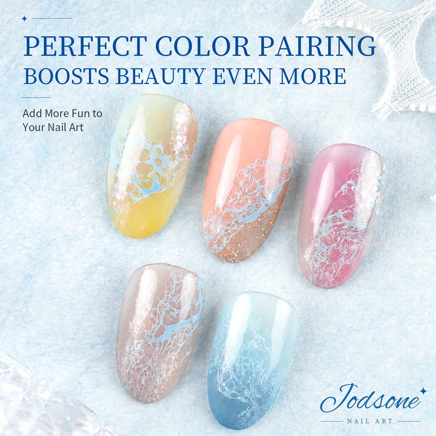 JODSONE Ocean Wave Blooming Gel Nail Polish,16.5ml Wave White Blooming Liquid for Spreading Wave Effect,High Fluidity Wave Textures for DIY Nail Art Design,Applied Over Uncured Base Gel(B1508) - view 2