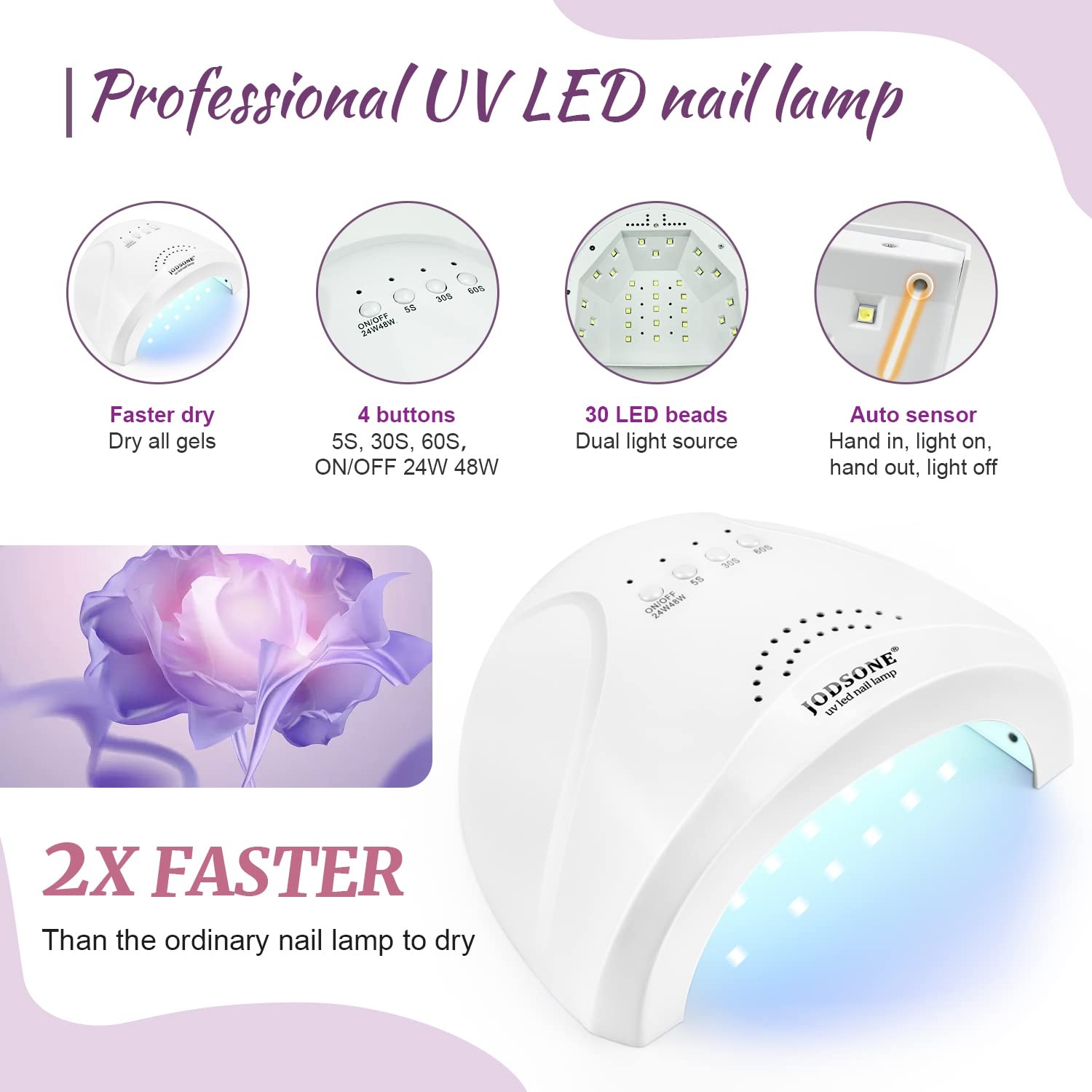 JODSONE 60 PCS Gel Nail Polish Kit with U V Light 4 Bottles of 15ML Nail Dehydrator Nail Primer Base Coat Top Coat Glossy Surface Quick Drying Durable - view 4