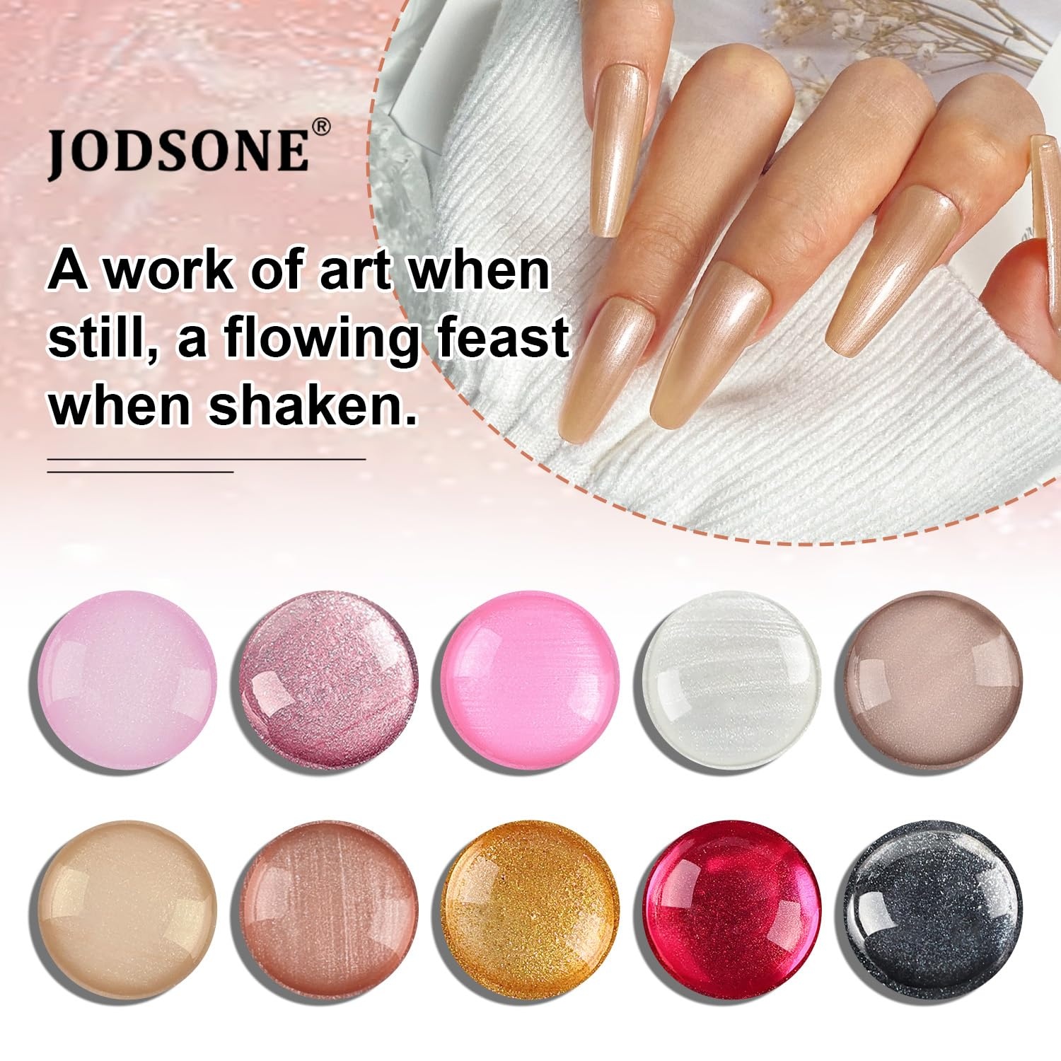 JODSONE 12 PCS Gel Nail Polish Set with Base Coat and Top Coat Limited Red Pink High Gloss Fashion Gifts for Women & Girls(10Color-10)