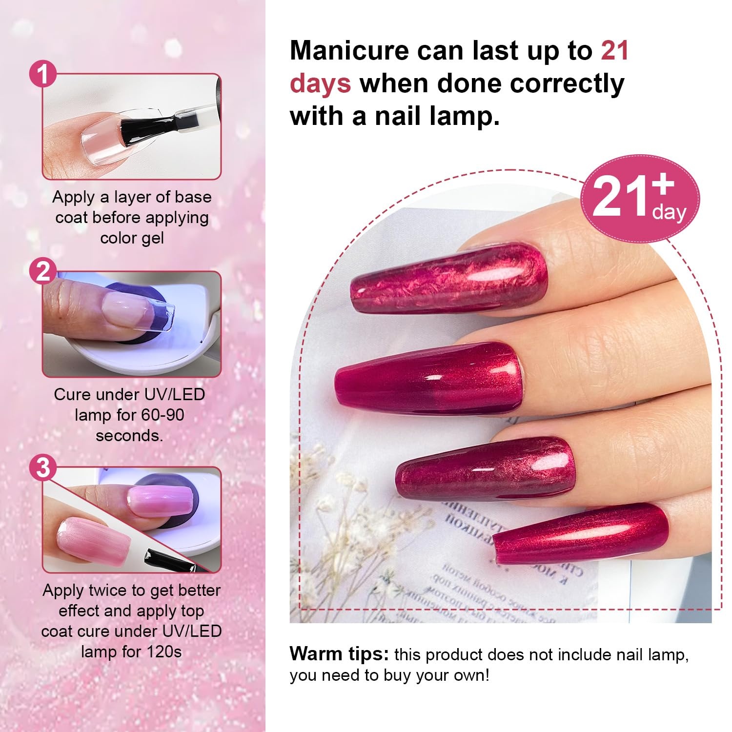 JODSONE 12 PCS Gel Nail Polish Set with Base Coat and Top Coat Limited Red Pink High Gloss Fashion Gifts for Women & Girls(10Color-10) - view 5