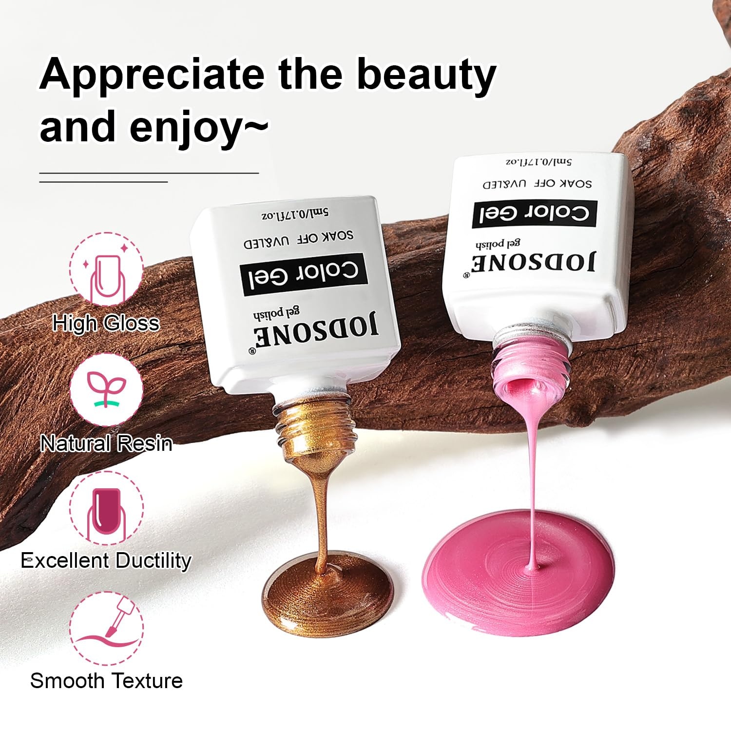 JODSONE 12 PCS Gel Nail Polish Set with Base Coat and Top Coat Limited Red Pink High Gloss Fashion Gifts for Women & Girls(10Color-10) - view 6