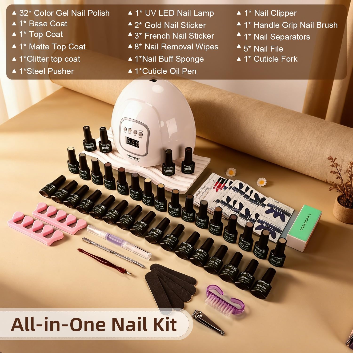 JODSONE 23 PCS Gel Nail Polish Set with Base Glossy and Matte Top Coat Multicolored Gel Nail Long Lasting Suitable for All Seasons(32KIT-M5M-BMK01-32) - view 8