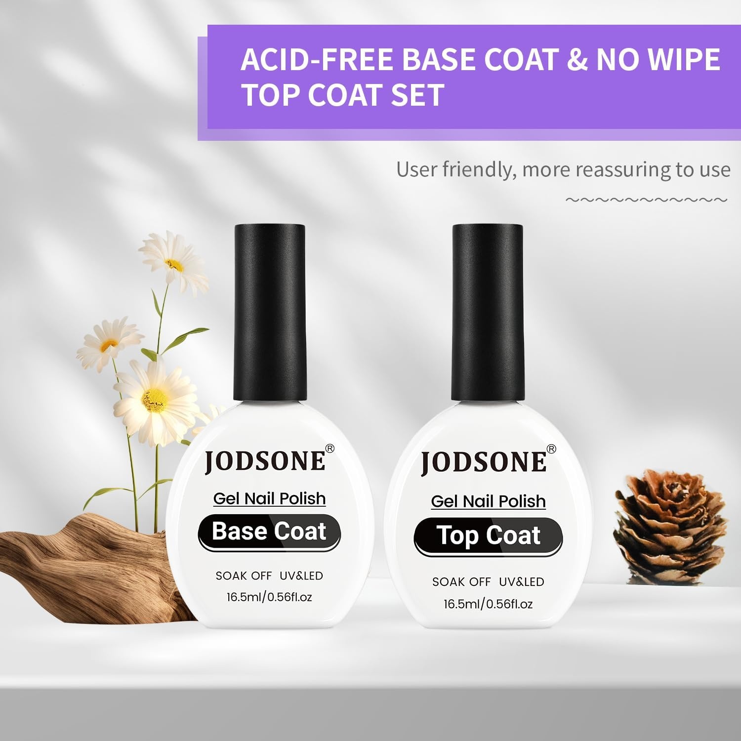 JODSONE 3Pcs 16.5ml Top Coat and Base Coat Set with Gel Nail Remover No Wipe Top Coat Base Need U V Lamp Cured Gel Nail Remover for Quick and Easy Removal At Home(GN005) - view 2