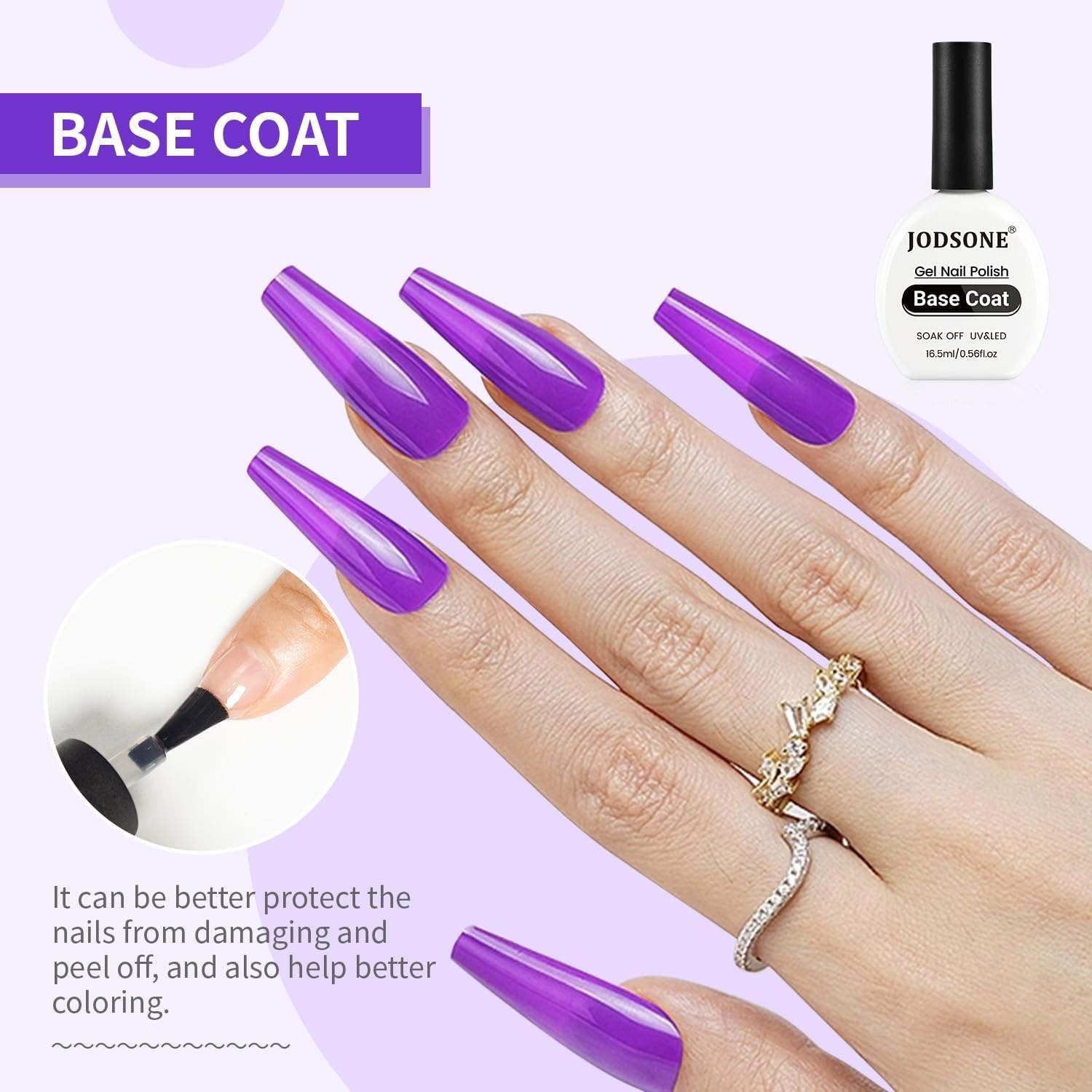 JODSONE 3Pcs 16.5ml Top Coat and Base Coat Set with Gel Nail Remover No Wipe Top Coat Base Need U V Lamp Cured Gel Nail Remover for Quick and Easy Removal At Home(GN005) - view 4