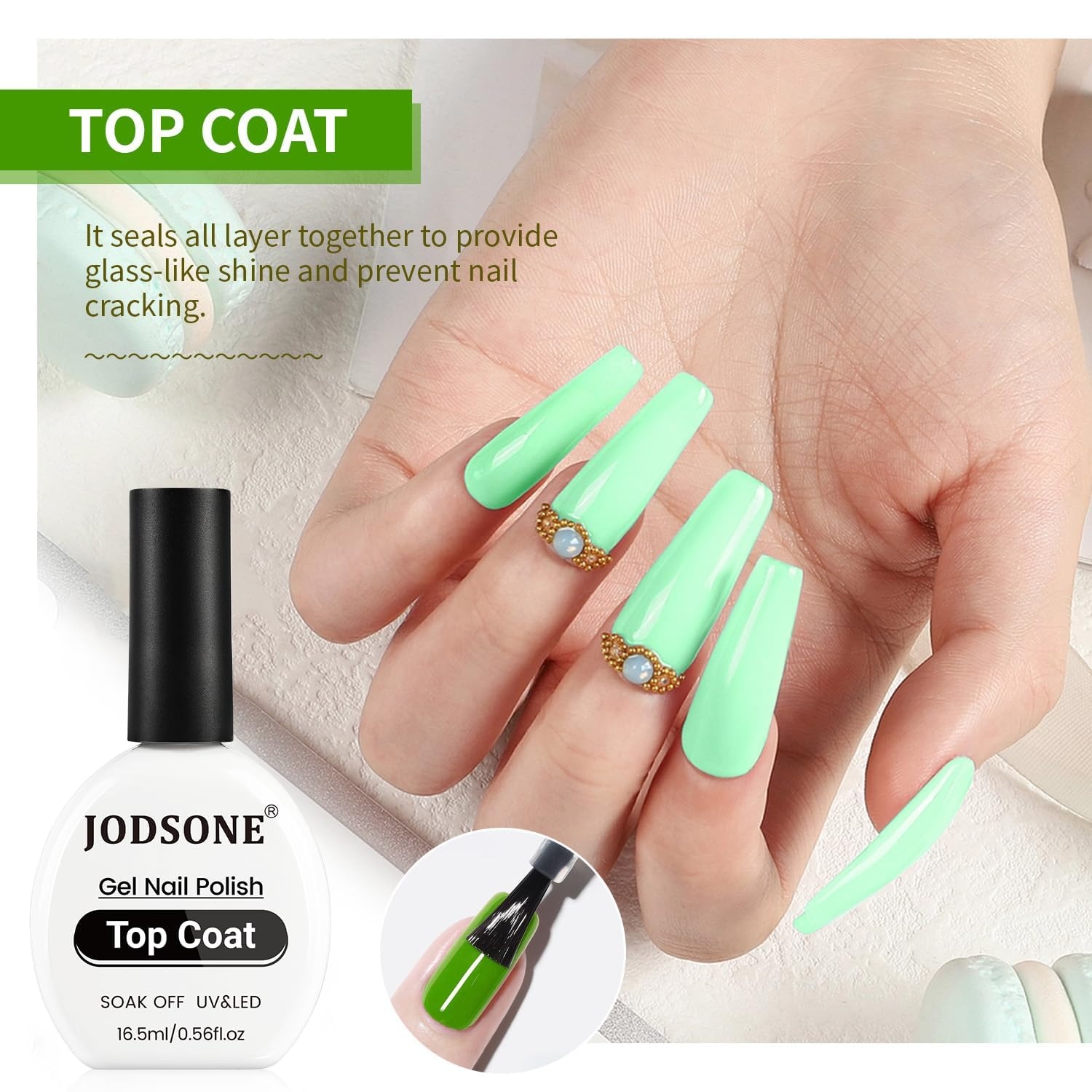 JODSONE 3Pcs 16.5ml Top Coat and Base Coat Set with Gel Nail Remover No Wipe Top Coat Base Need U V Lamp Cured Gel Nail Remover for Quick and Easy Removal At Home(GN005) - view 5
