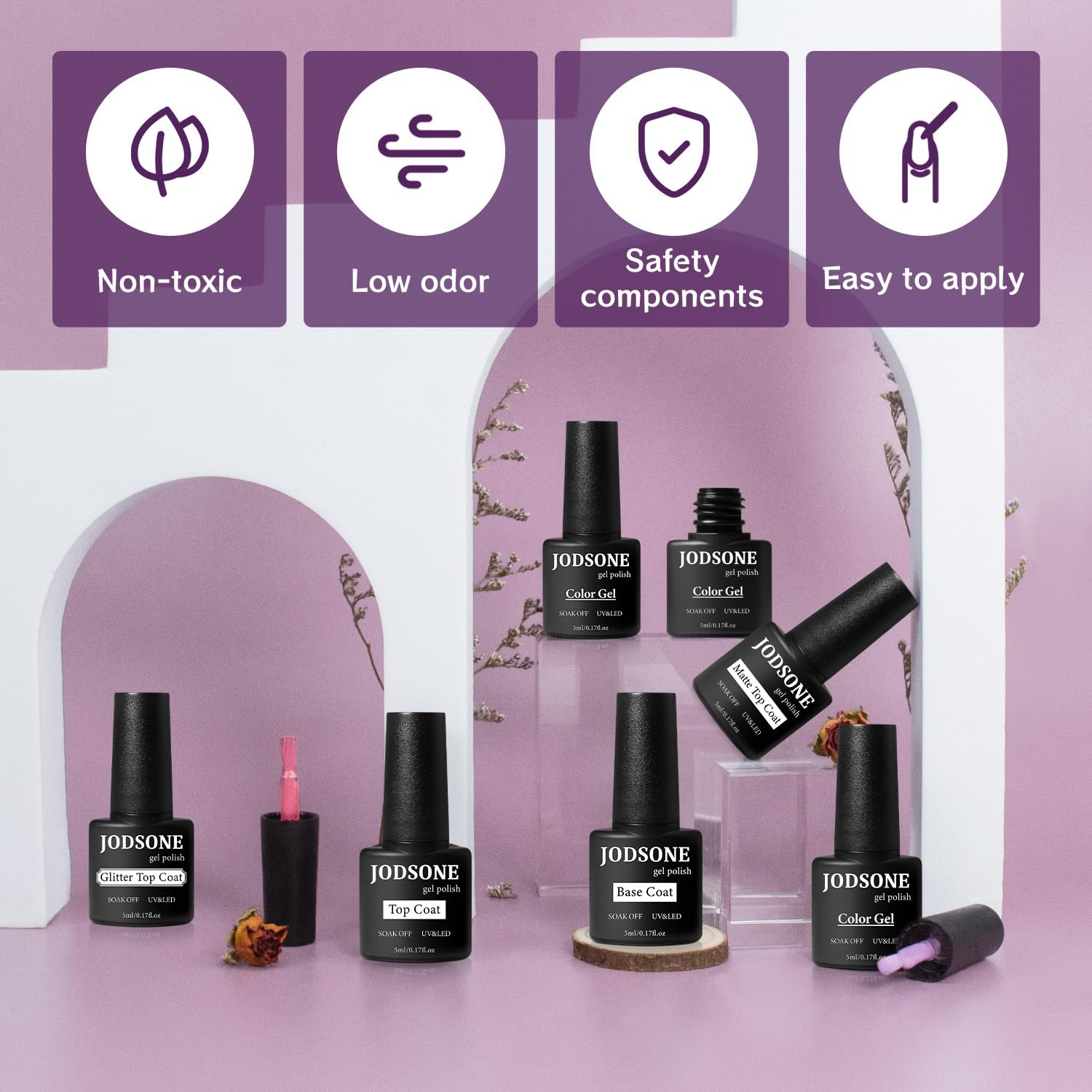 JODSONE 23 PCS Gel Nail Polish Set with Base Glossy and Matte Top Coat Multicolored Gel Nail Long Lasting Suitable for All Seasons(32KIT 1G 01-A 107P) - view 4