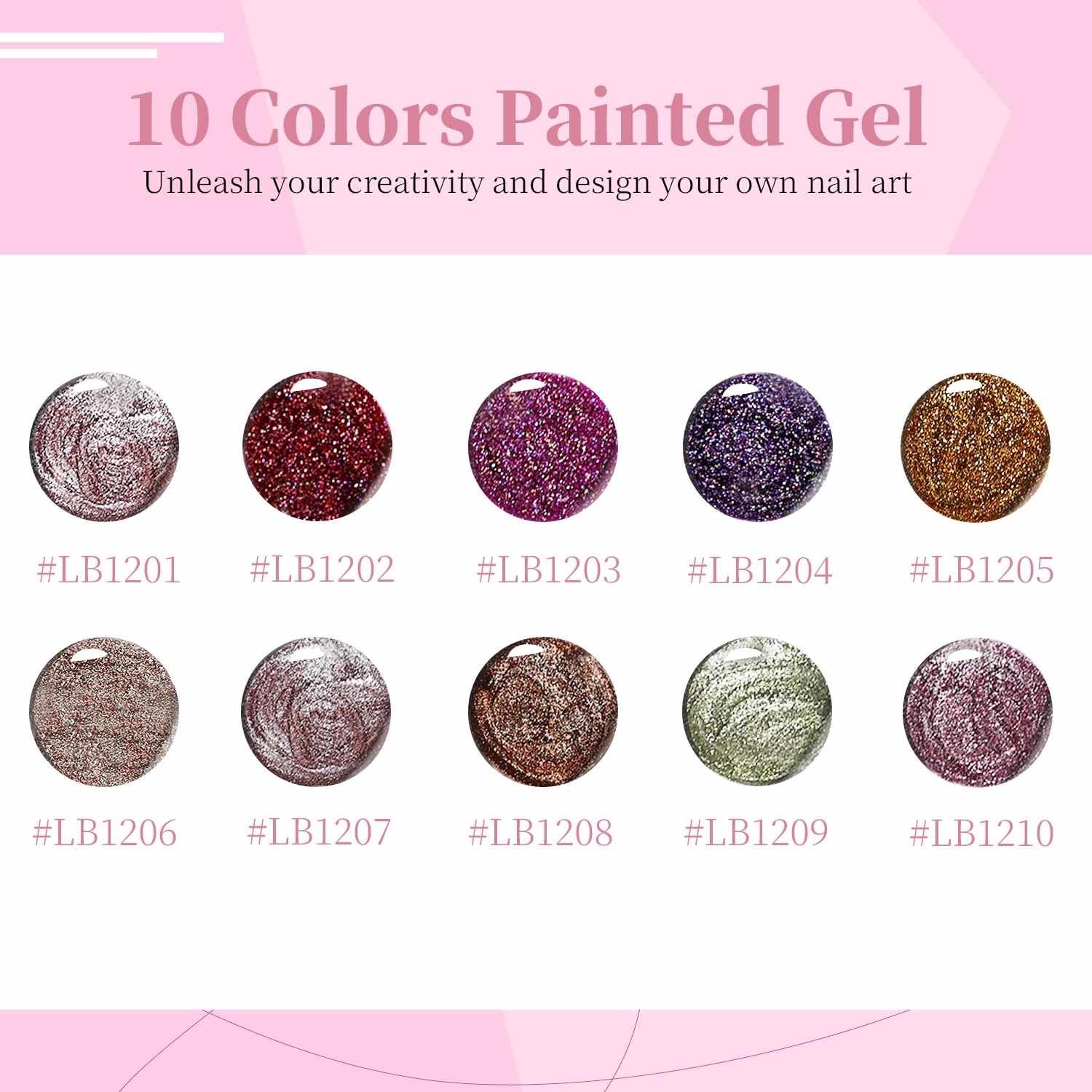 JODSONE 5ml Nail Art Gel Liner Set 10 Colors Gel Nail Polish Need U V Lamp Cured with Thin Brush Gift for Girls at Home Salon Design,Pink Red Blue Purple(LB1201-LB1210)