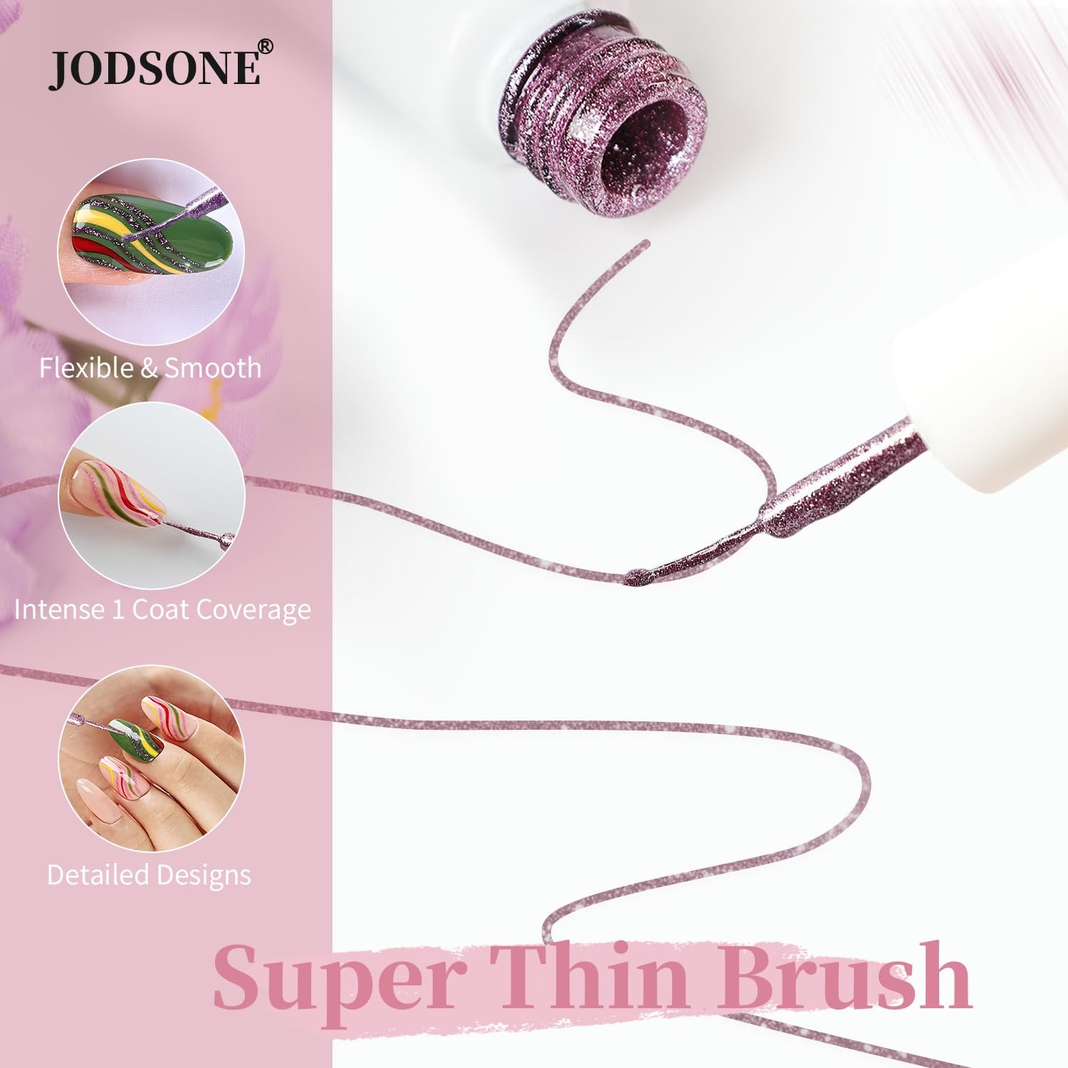 JODSONE 5ml Nail Art Gel Liner Set 10 Colors Gel Nail Polish Need U V Lamp Cured with Thin Brush Gift for Girls at Home Salon Design,Pink Red Blue Purple(LB1201-LB1210) - view 4