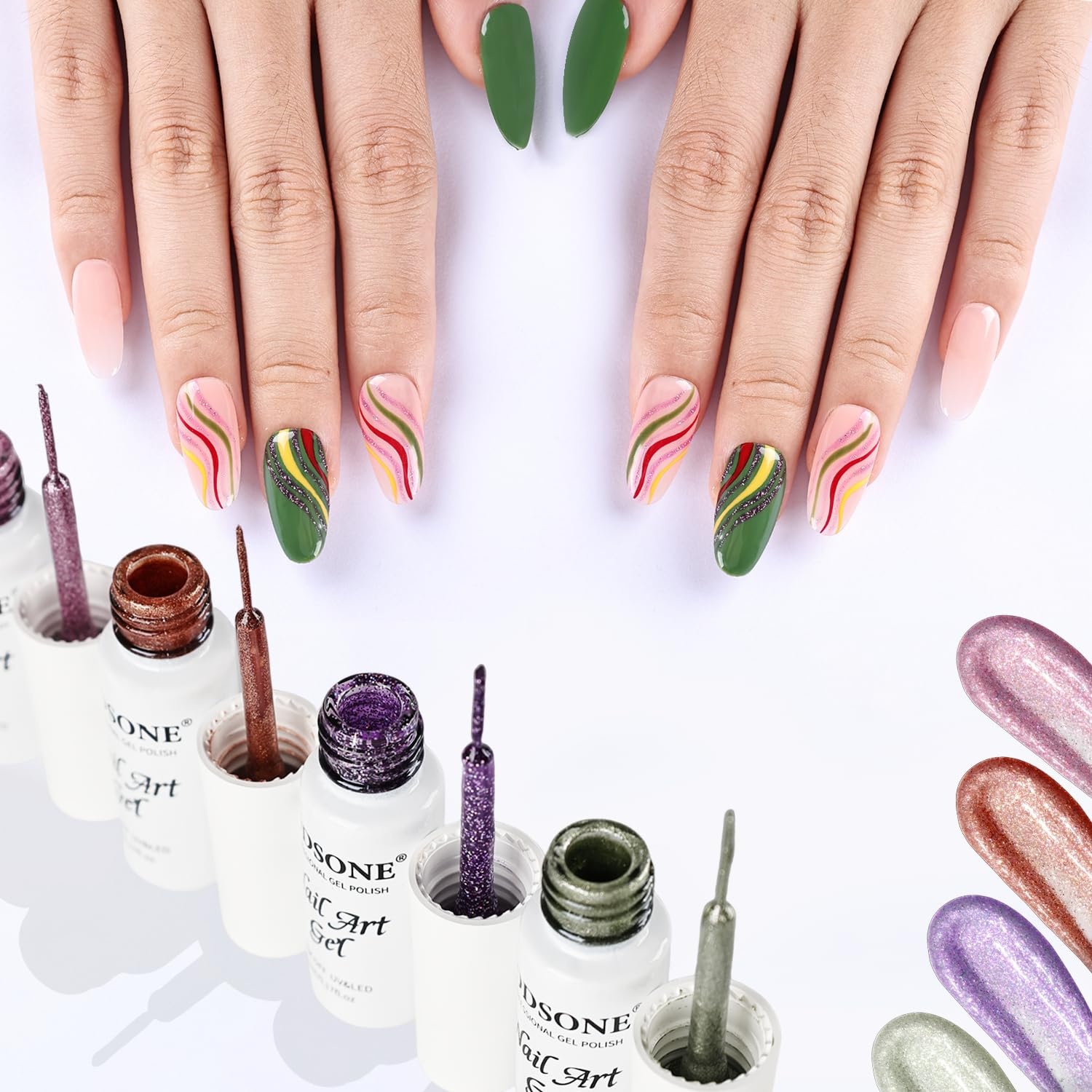 JODSONE 5ml Nail Art Gel Liner Set 10 Colors Gel Nail Polish Need U V Lamp Cured with Thin Brush Gift for Girls at Home Salon Design,Pink Red Blue Purple(LB1201-LB1210) - view 6